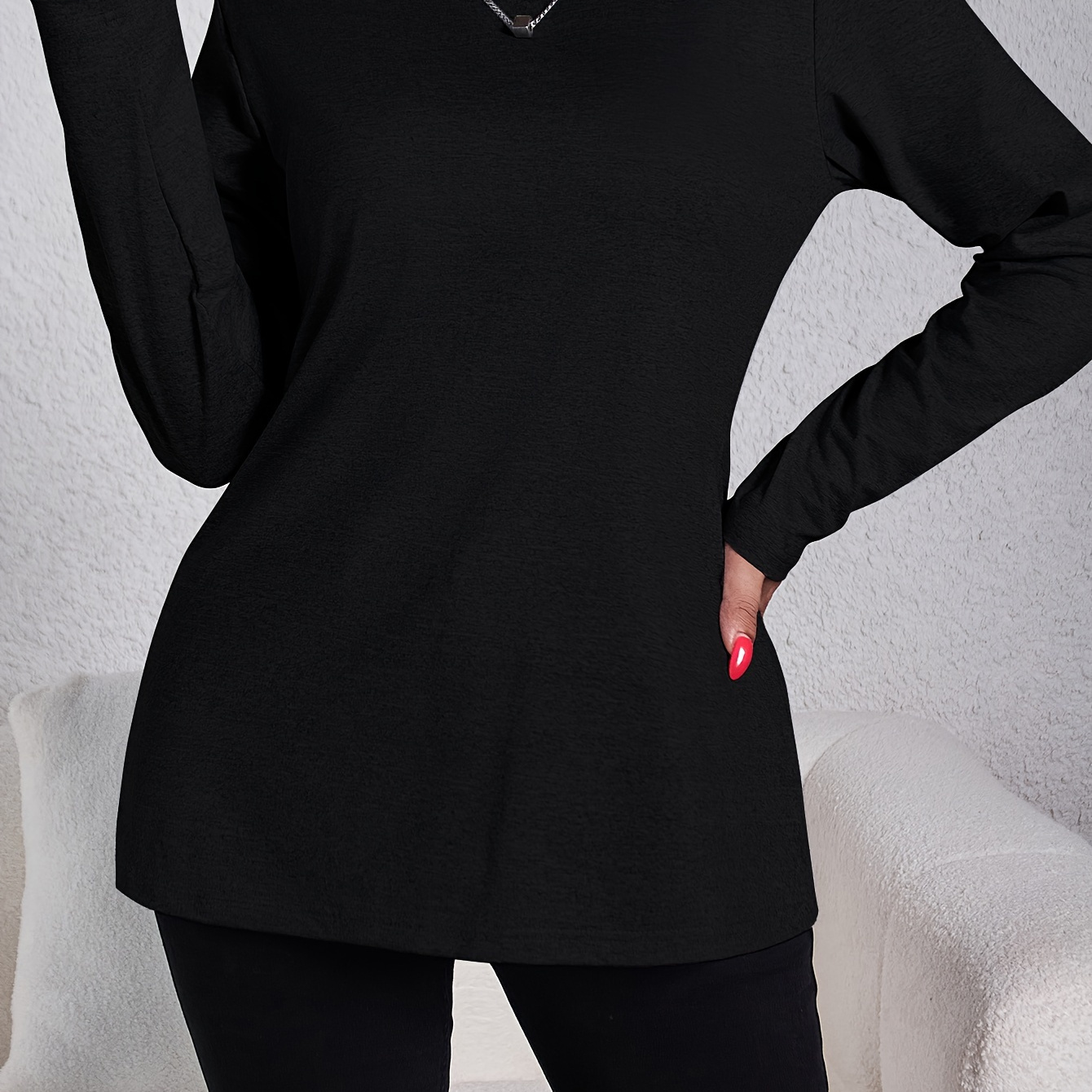 

Solid Crew Neck T-shirt, Casual Long Sleeve T-shirt, Women's Clothing