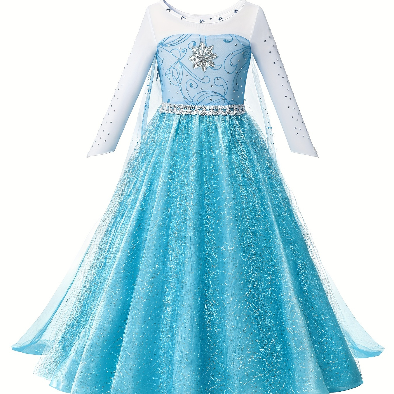 Girls Princess Dress Snow Rhinestones Pattern Movie Costume Dress For Kids - Birthday Party Halloween Costume Cosplay Fancy Dress Up