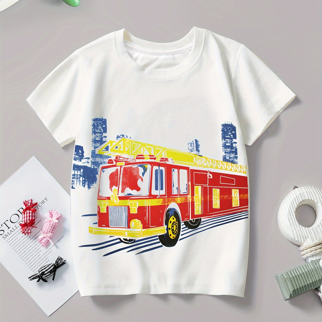 

Cartoon Print Cotton Tee Tops, Boy's Round Neck Casual Short Sleeve Comfortable Soft Versatile T-shirt