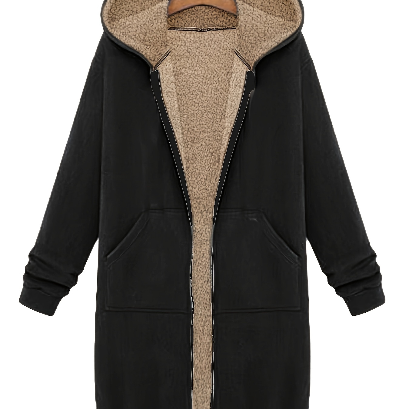 

Plus Size Hooded Long Fleece Top For Autumn And Winter