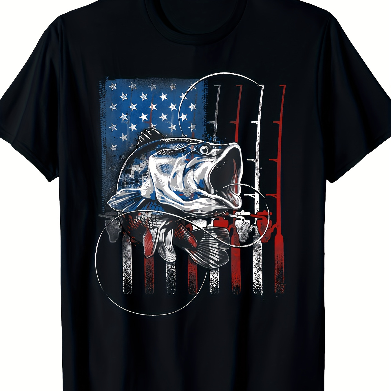 

Fishing American Flag Retro T-shirt Gift, Men's T-shirt, 220g