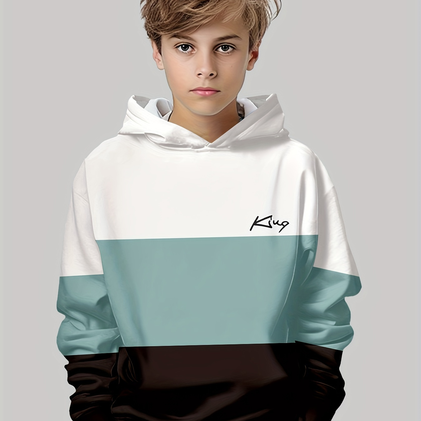 

Color- Hoodie For Boys With 3d Print, Polyester And Spandex , Long Sleeve, Stretch, Hooded Pullover For , Fall/winter Collection