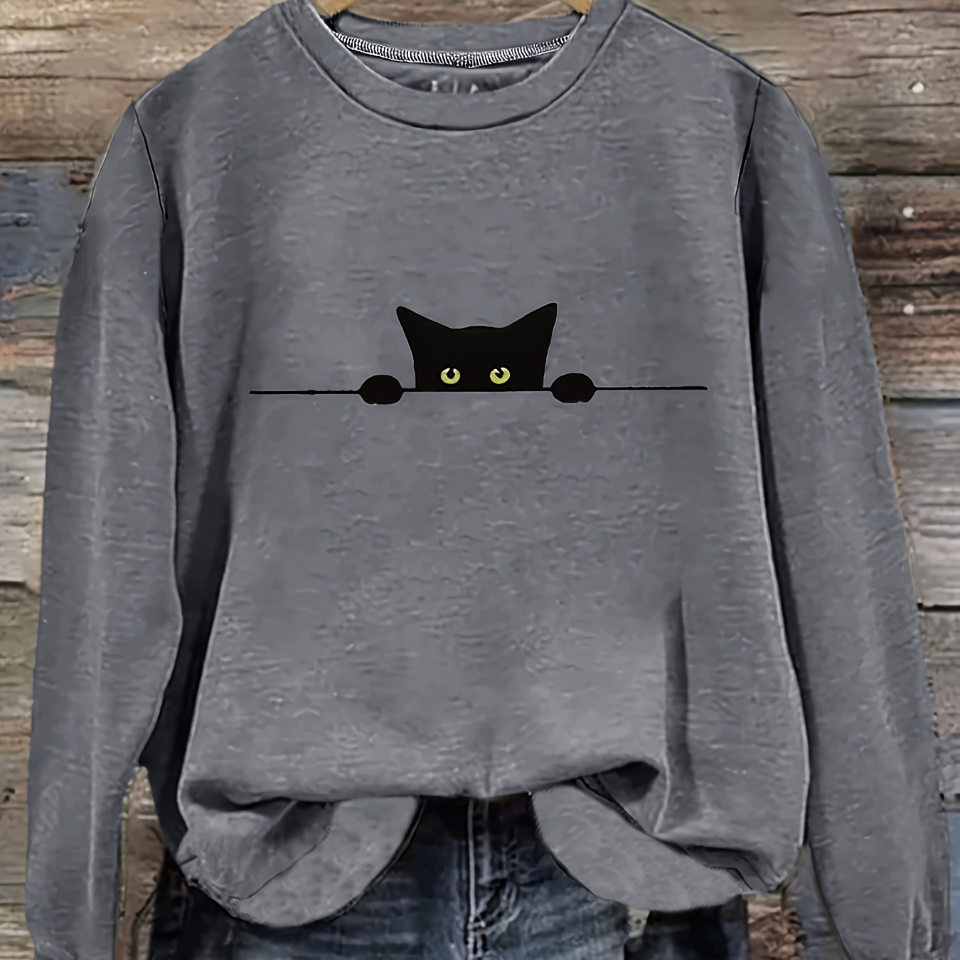 

Plus Size Cat Print Sweatshirt, Casual Long Sleeve Crew Neck Pullover Sweatshirt, Women's Plus Size Clothing