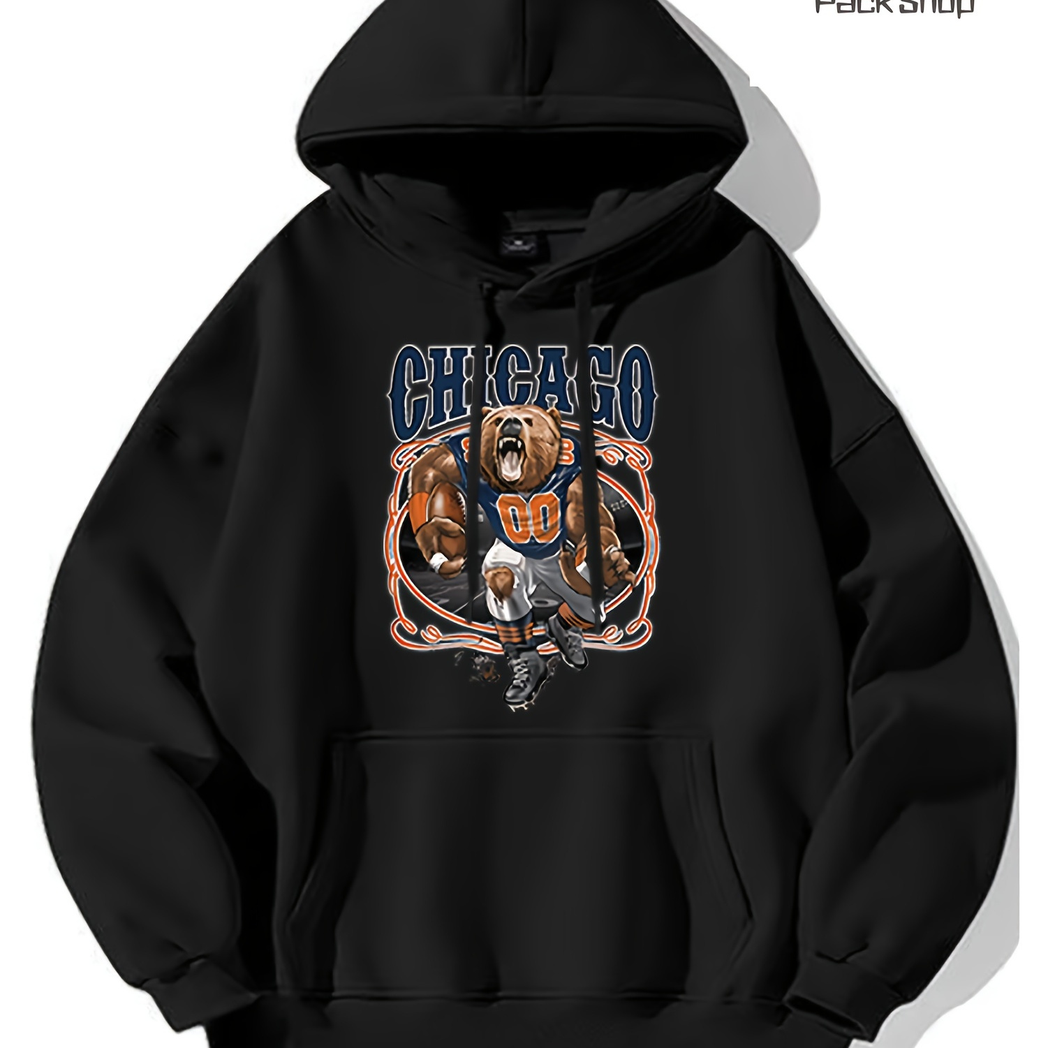 

Chicago Print Men's Graphic Hoodie With Fleece And Rope For Autumn And Winter Casual Streetwear Crew Neck Sweatshirt