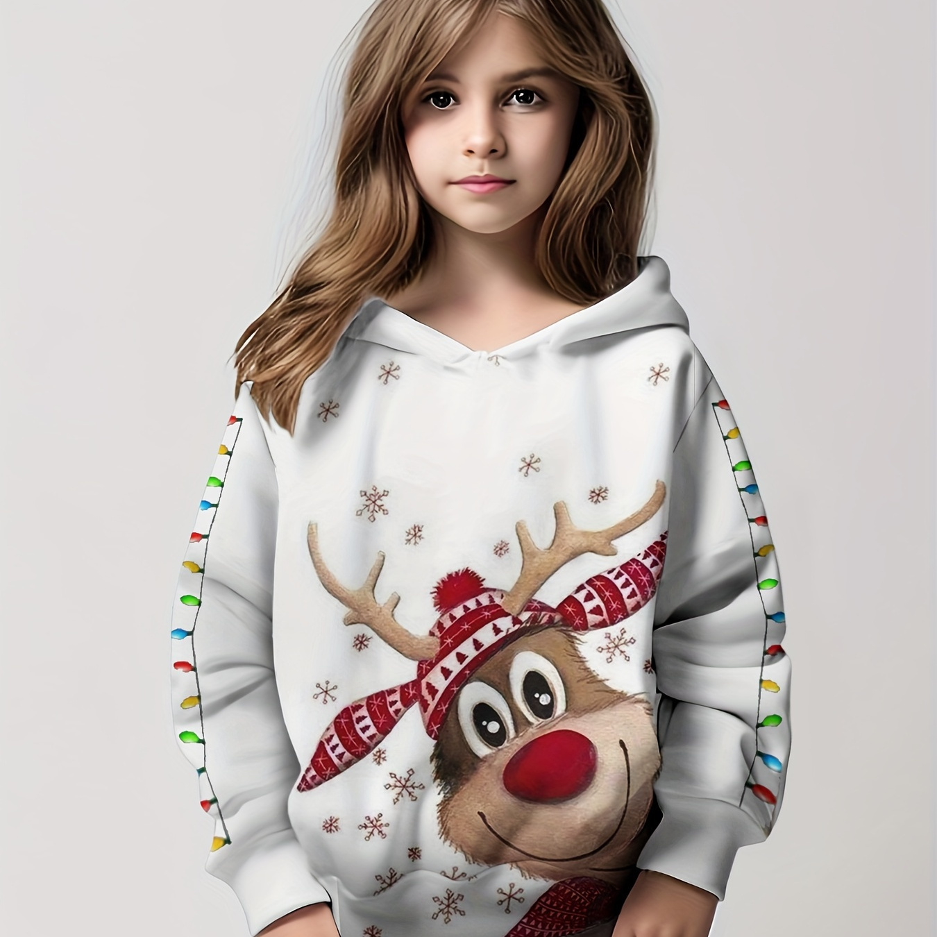 

Girls Christmas Reindeer Graphic Hoodie Lightweight Long Sleeve Hooded Sweatshirt Top, Spring/fall Clothes, Gift