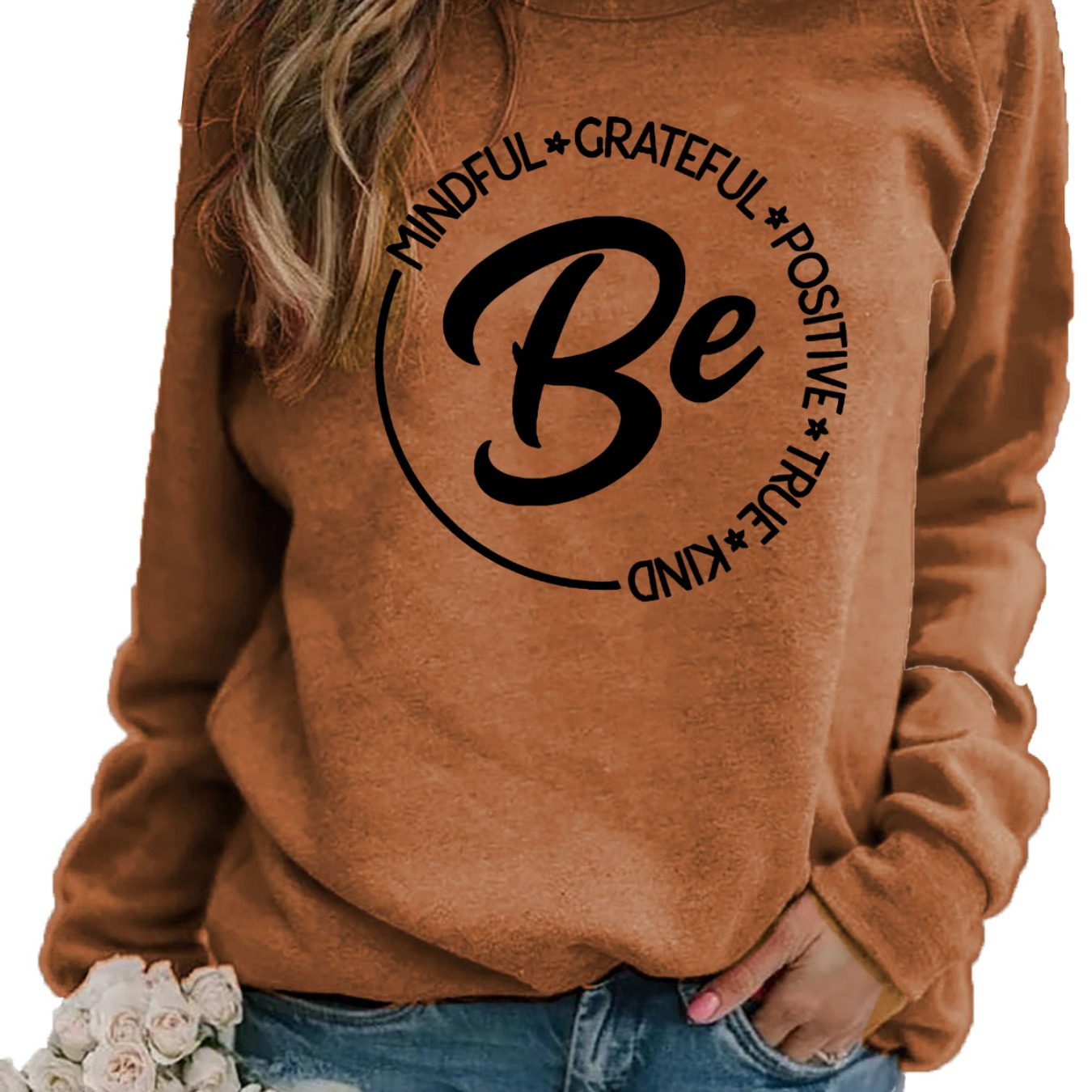 

Letter Print Sweatshirt, Crew Neck Casual Sweatshirt For Fall & Spring, Women's Clothing