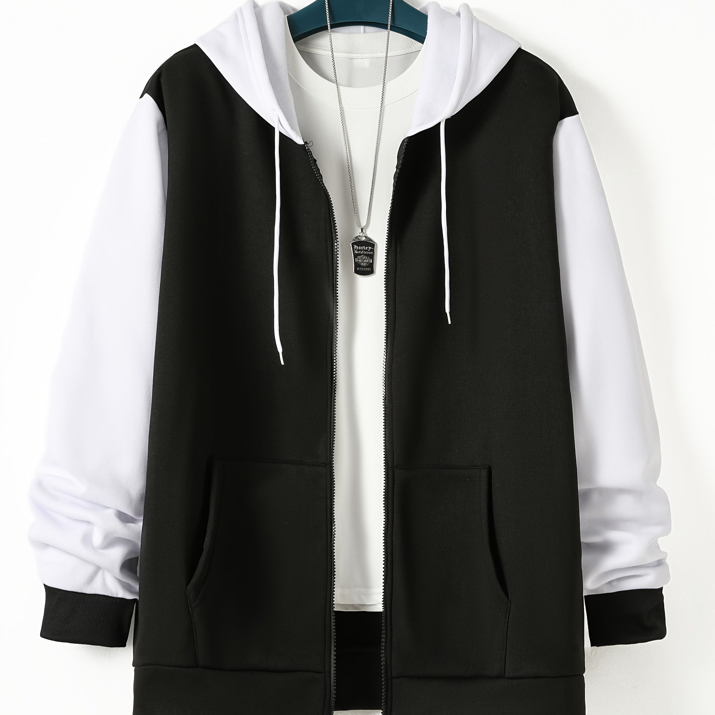 

Plus Size Men's Contrast Color Hoodies With Zipper, Oversized Hooded Jacket For Autumn/winter, Men's Clothing