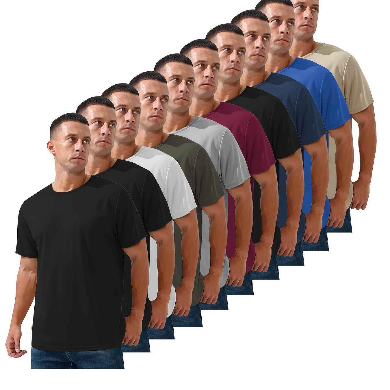 

10-pack Men's Quick-dry Athletic T-shirts - Breathable, Moisture- Crew Neck Tees - For Men - Gym, Running & Fitness Training - Ideal Gift For Athletes & Fitness Enthusiasts