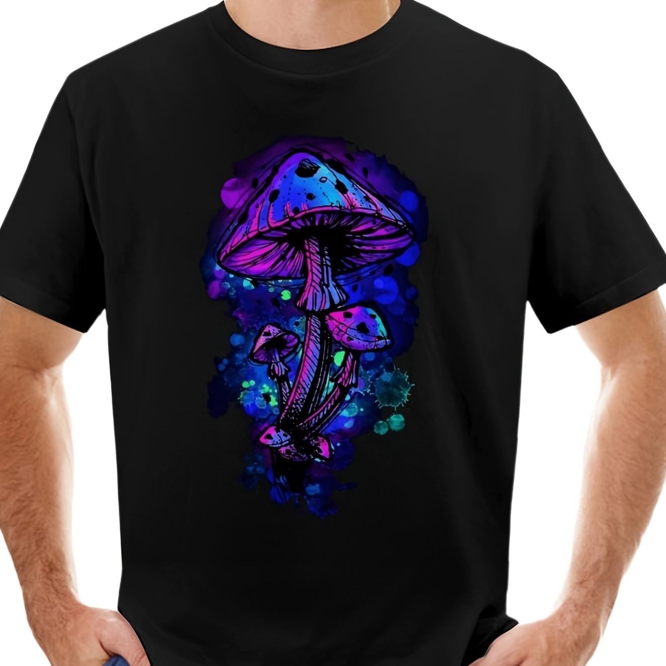 

Men's Hip-hop Mushroom Graphic T-shirt – Tee With Vibrant Purple, Blue & Design, Casual Round Neck, Short Sleeve, Soft & Breathable Fabric For All