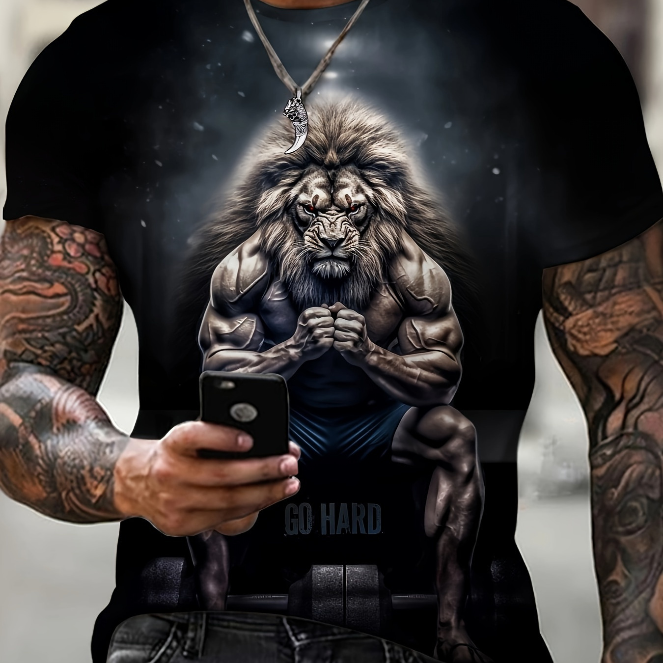 

Plus Size Men's Muscular Lion Graphic Print T-shirt For Summer