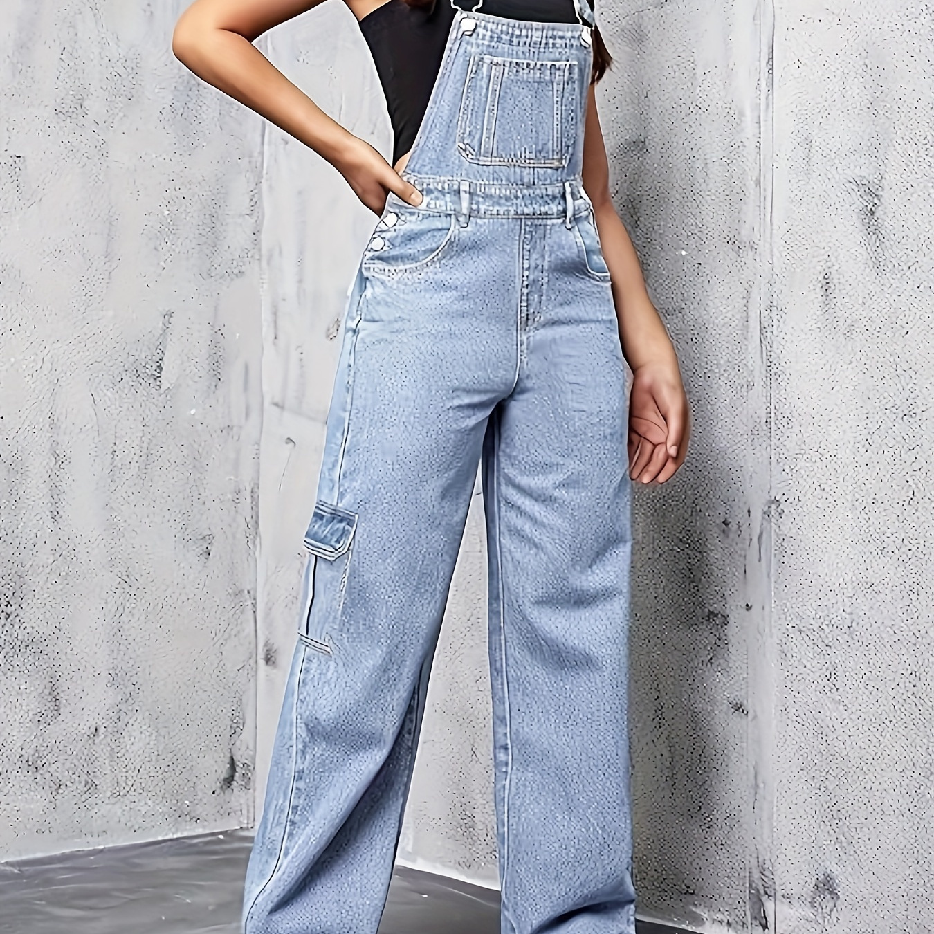 

Womens Overalls Demin Wide Leg Cargo Jumpsuit Loose Fit Bib Baggy Jean Overalls Adjustable Straps For Women.