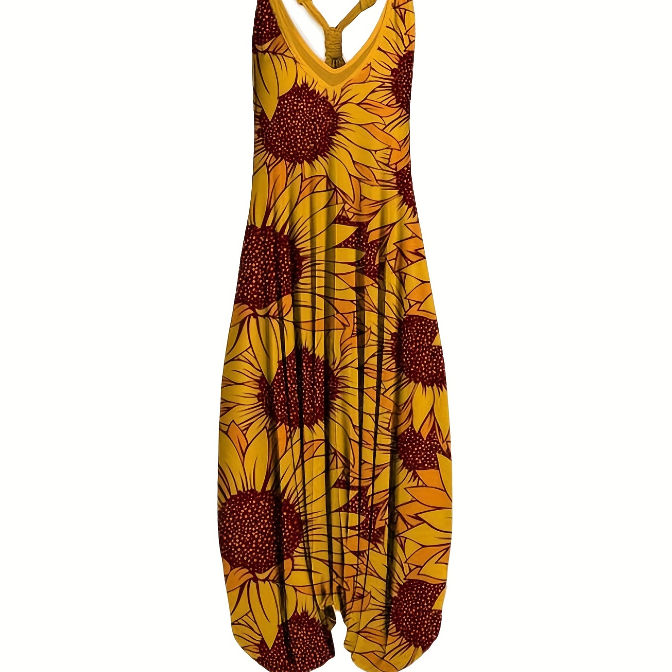 

Graphic Print Baggy Jumpsuit, Casual V Neck Sleeveless Summer Jumpsuit, Women's Clothing