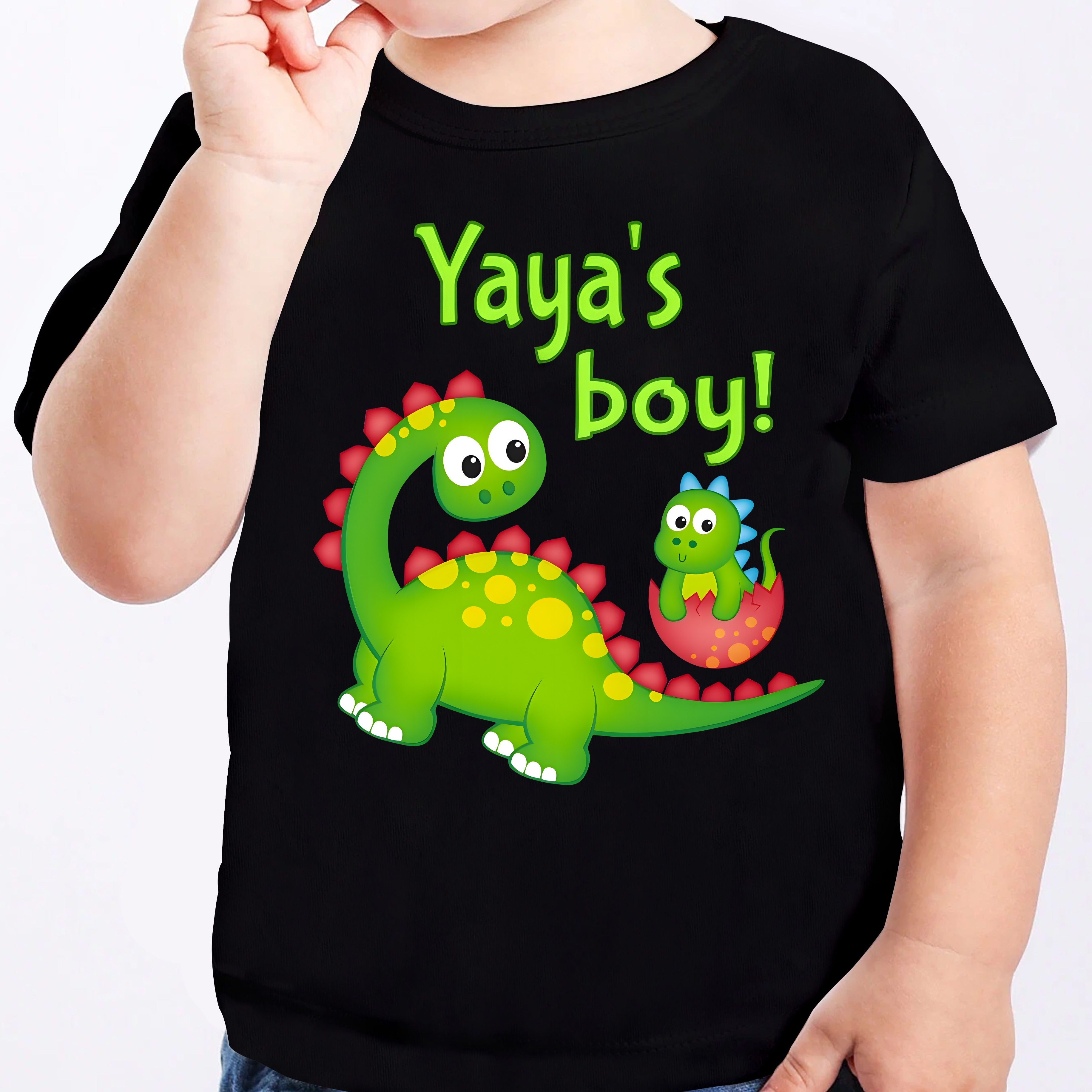 

Green Yaya's Boy Dinosaur Graphic Print Boys Breathable Sweat Absorbent T-shirt, Casual Comfortable And Lightweight Round Neck Tops For Boy In Summer