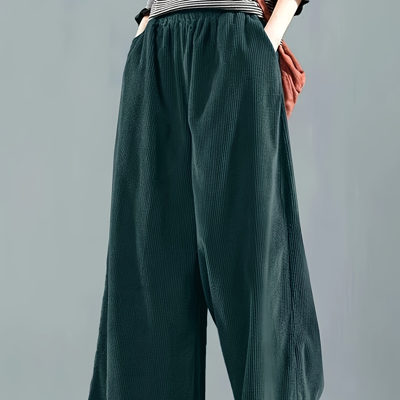 

Women's Chic Brown Corduroy Wide-leg Pants - Mid-rise, Loose Fit, Solid Color With Pockets, Machine Washable, All , Casual Wear Pants|korean Style Pants|corduroy Texture