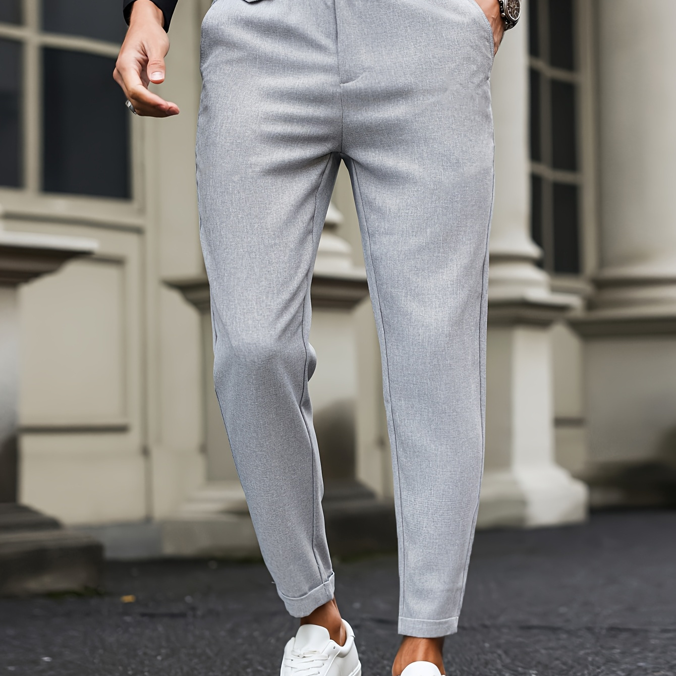 

A Pair Of Men's Waist Casual Rolled-up Trousers, Stylish And Suitable For Business Commuting, Straight-leg Design, All .