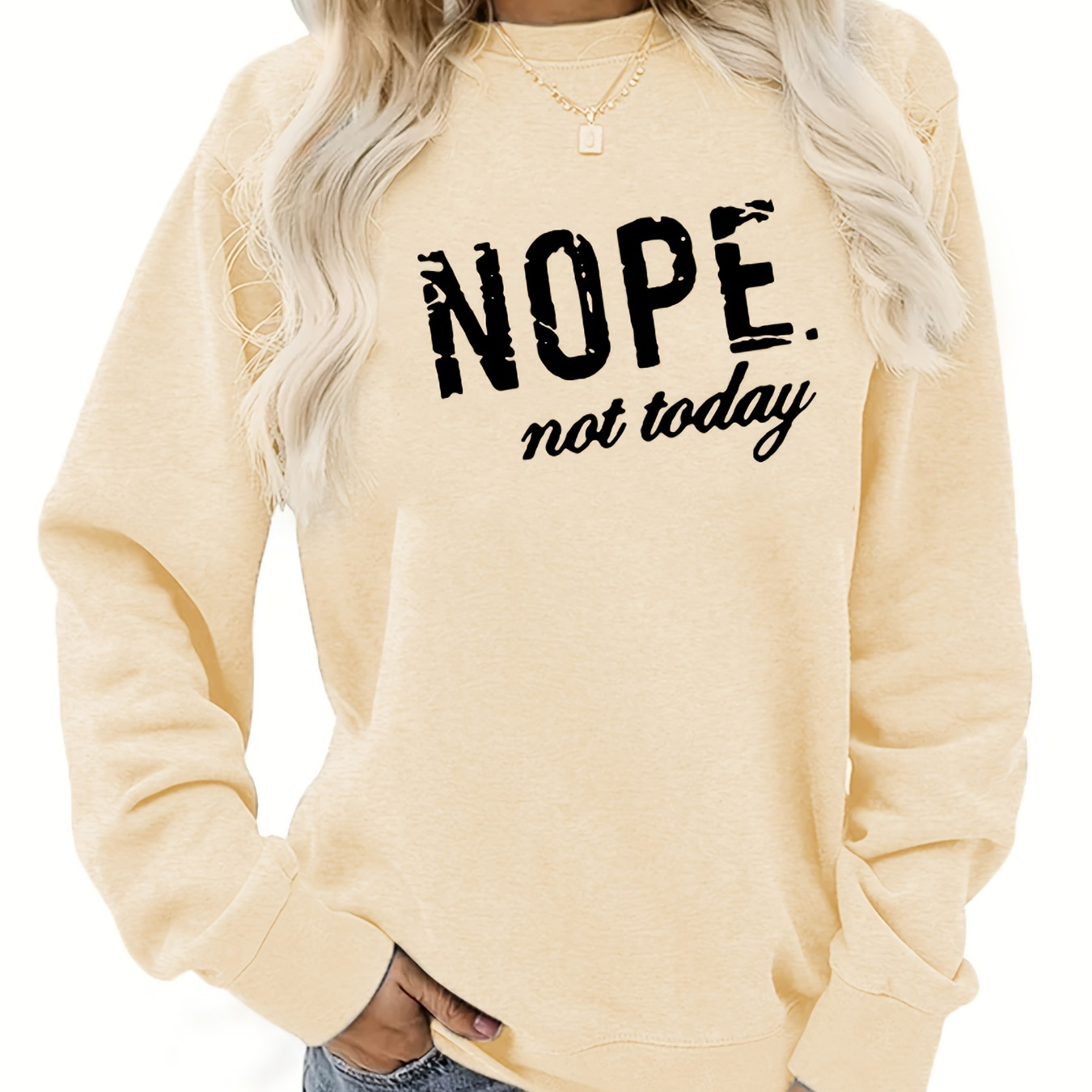 

Nope" Letter Graphic Sports Sweatshirts, Round Neck Long Sleeve Pullover Tops, Women's Sporty Sweatshirts
