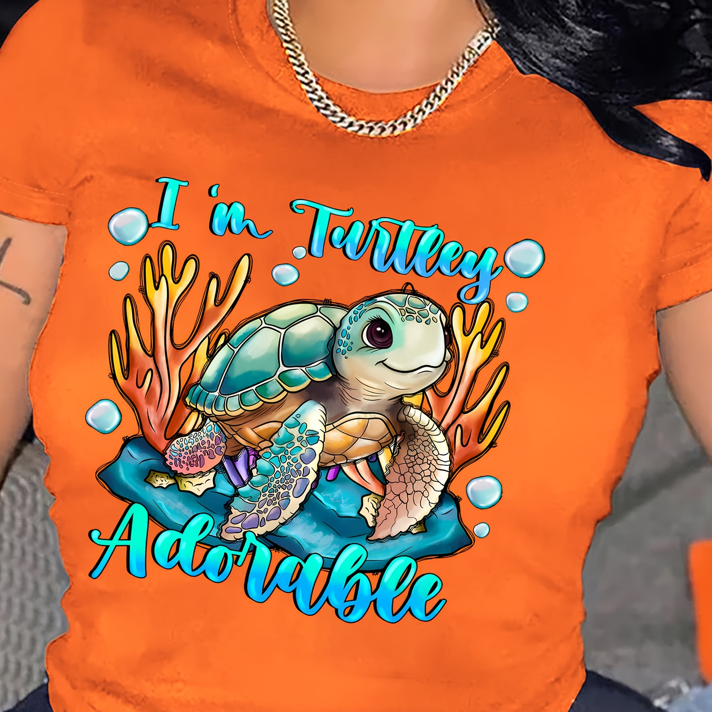 

Women's Casual Cute Turtle Graphic Print Round Neck Short Sleeve Pullover T-shirt