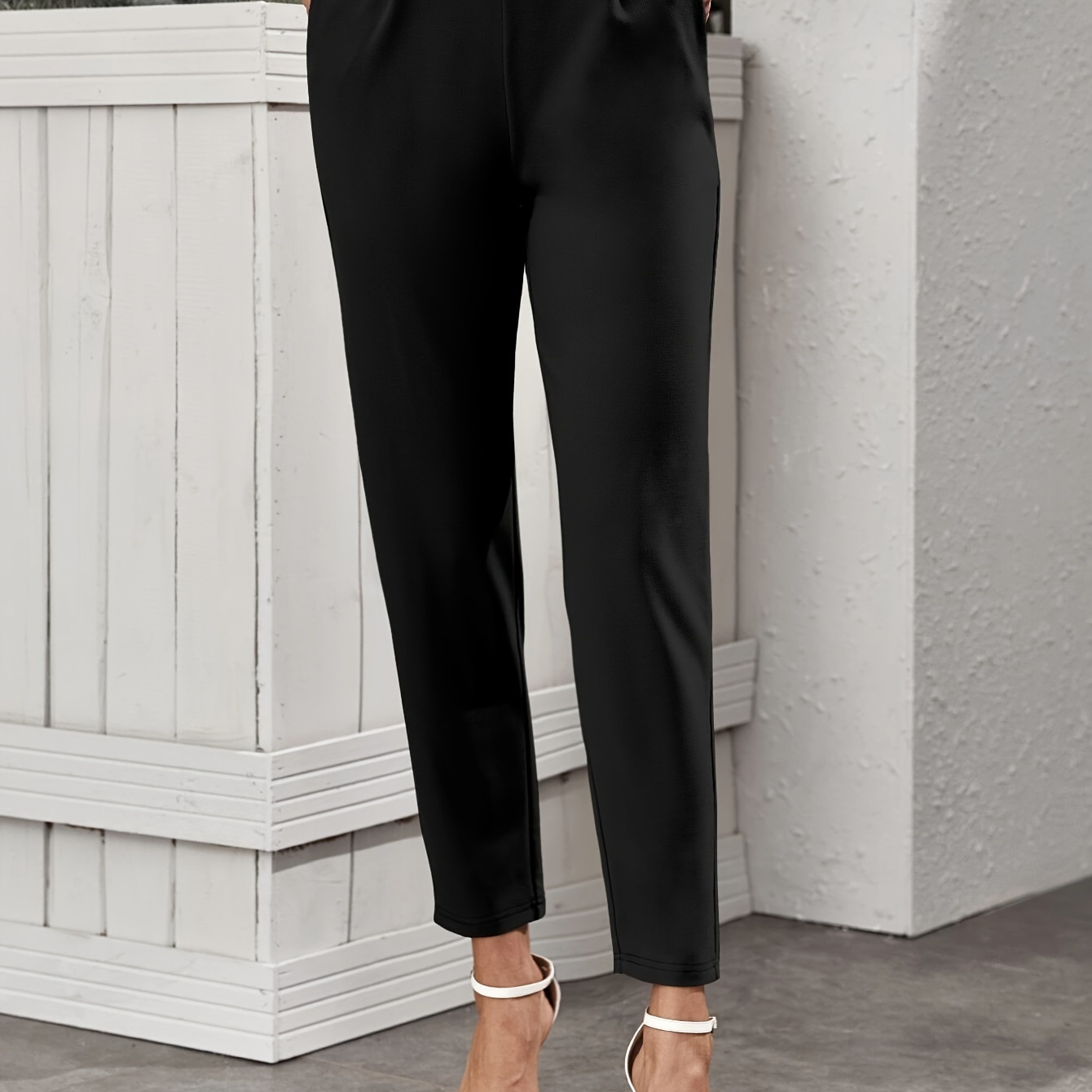 

Solid Slant Pockets Straight Leg Pants, Elegant High Waist Versatile Commuter Wear Pants For Spring & Summer, Women's Clothing