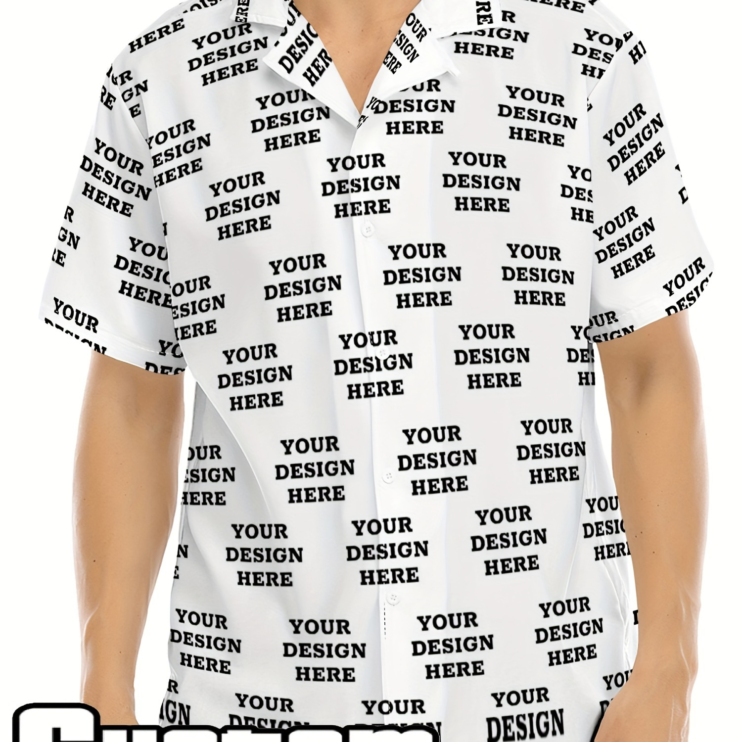 

Customized Text Printing Design Men's Short Sleeve Lapel Shirt Top, Casual Button Up Shirt For Summer Daily Wear And Vacation Resorts