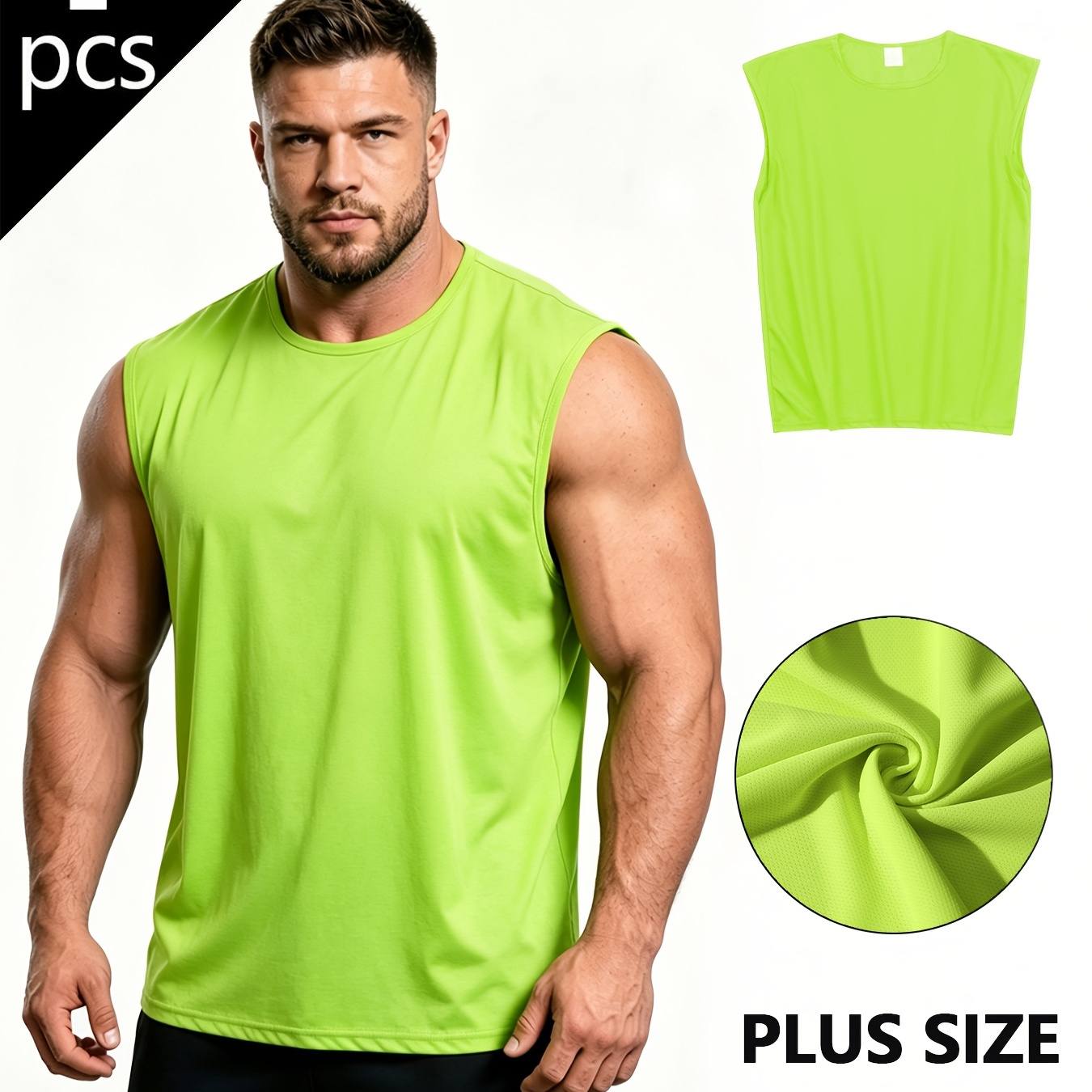 1pc Men'S Quick-Dry Sleeveless Fitness Breathable Moisture-Wicking Polyester Mesh Vest, Suitable for Casual Running And Fitness, Plus Size