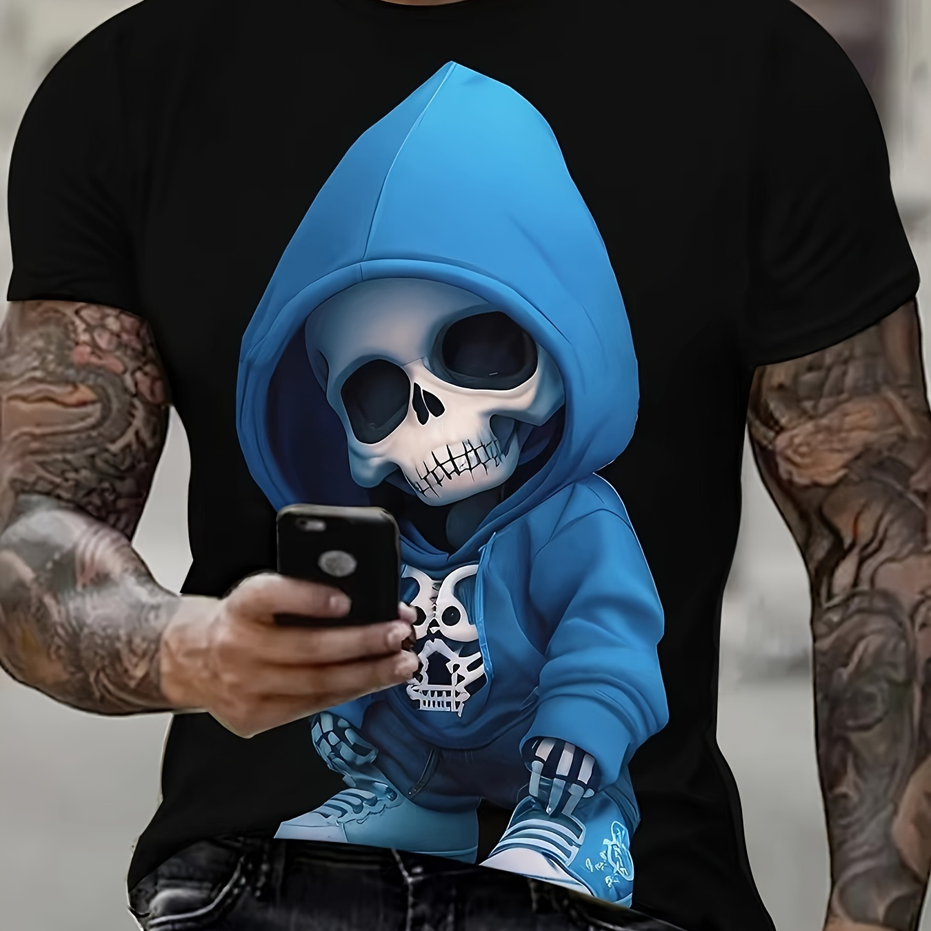 

Skull 3d T-, Streetwear , Round , Summer For Men, Suitable For Running, , And