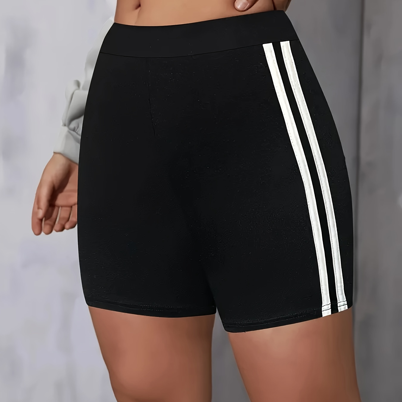 

Skinny Stretchy Striped Shorts, Casual Elastic Waist Shorts For Spring & Summer, Women's Clothing