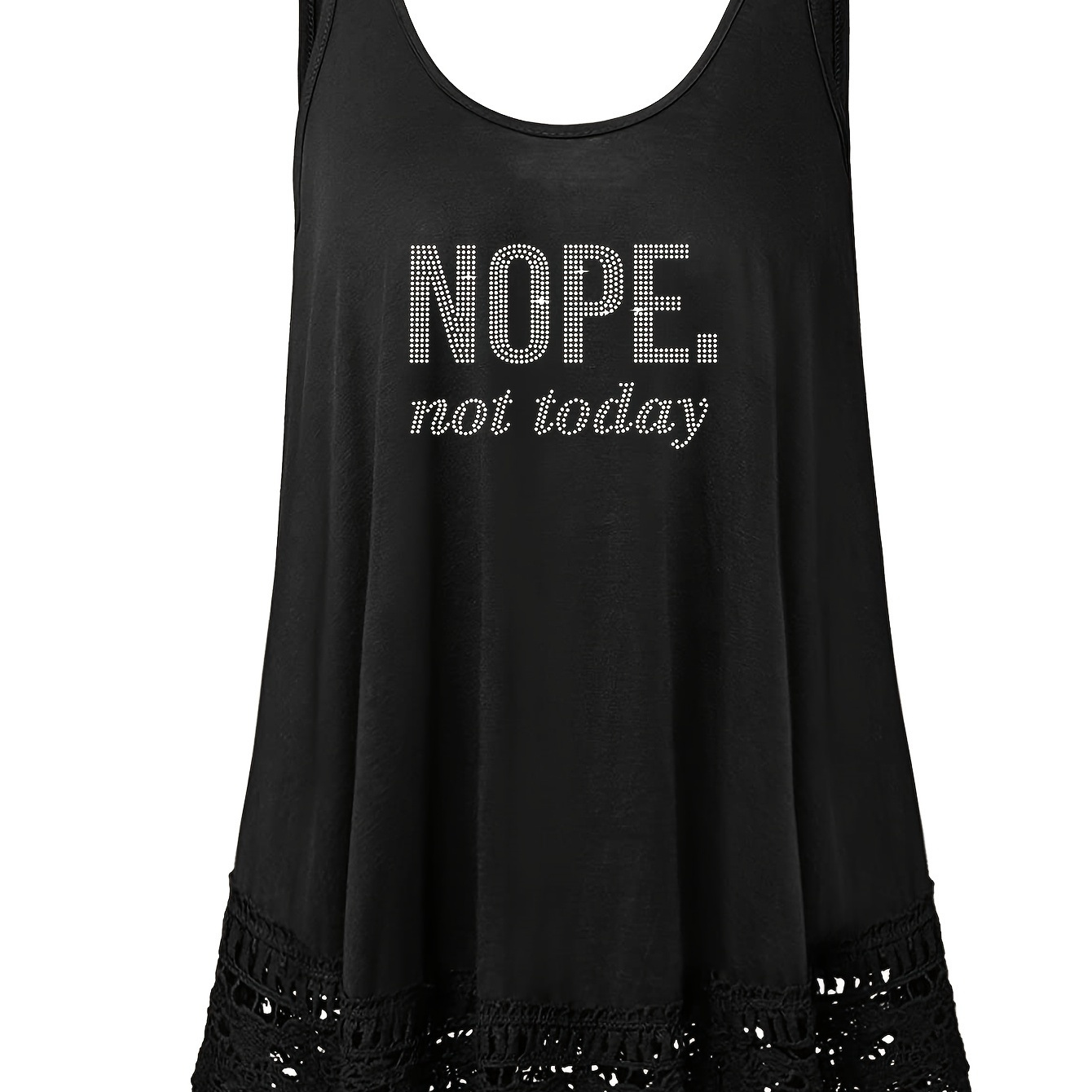 

Plus Size Nope Not Today Print Tank Top, Casual Lace Stitching Crew Neck Tank Top For Summer, Women's Plus Size clothing