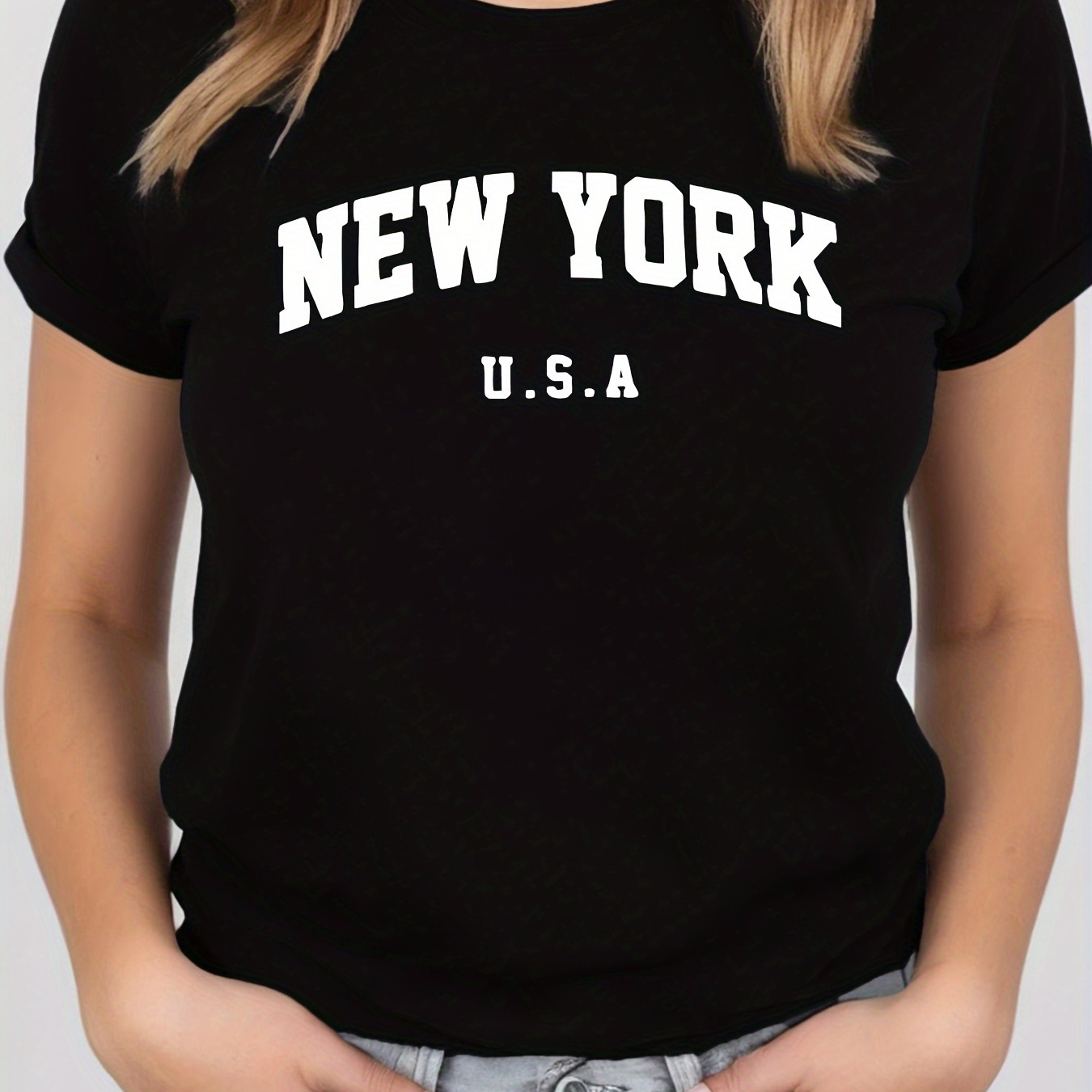 TEMU New York Letter Pattern Crew Neck T-shirt, Casual Short Sleeve T-shirt, Women's Clothing