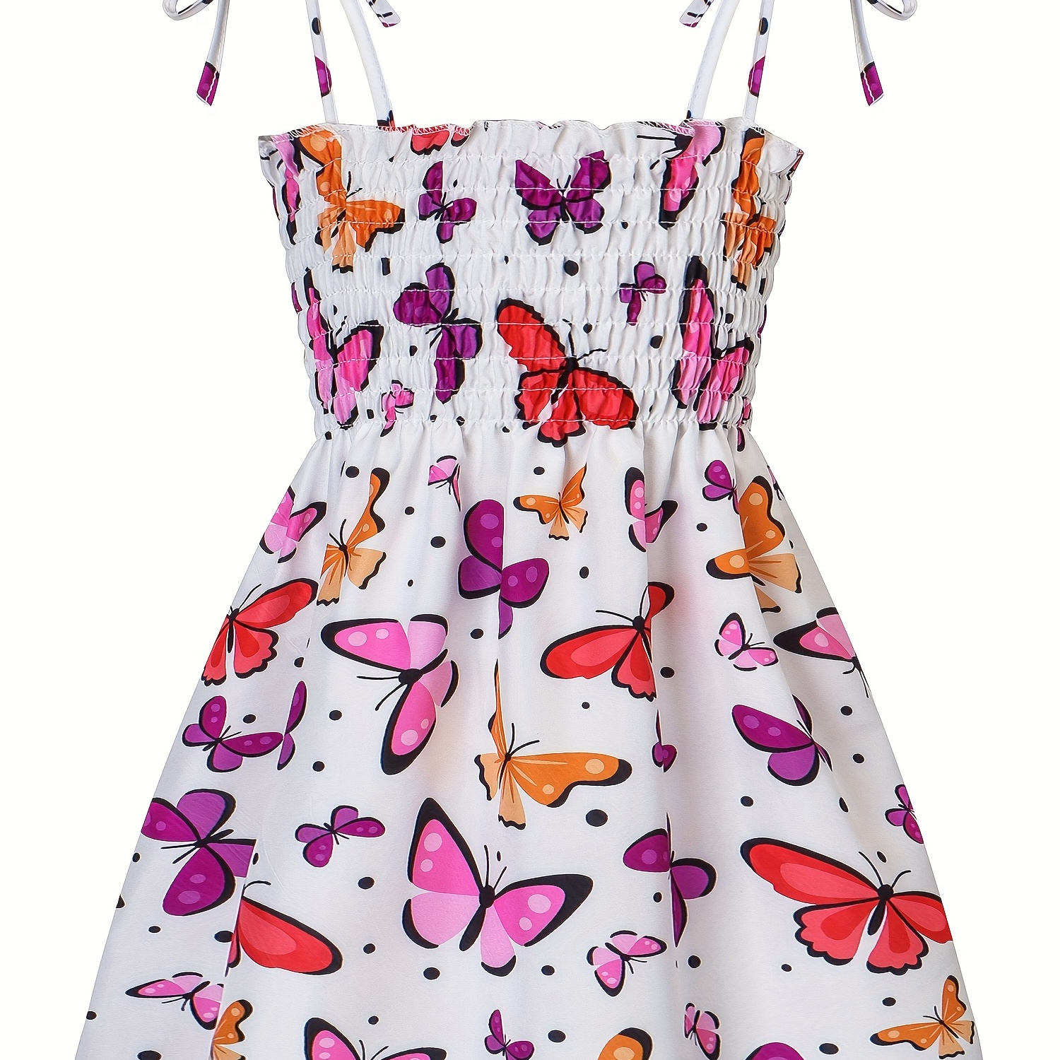 

Girl's Lace-up Athleisure Dress Colorful Butterflies/ Daisy/ Dinosaurs Print Sleeveless Smocked A-line Sundress For Girls