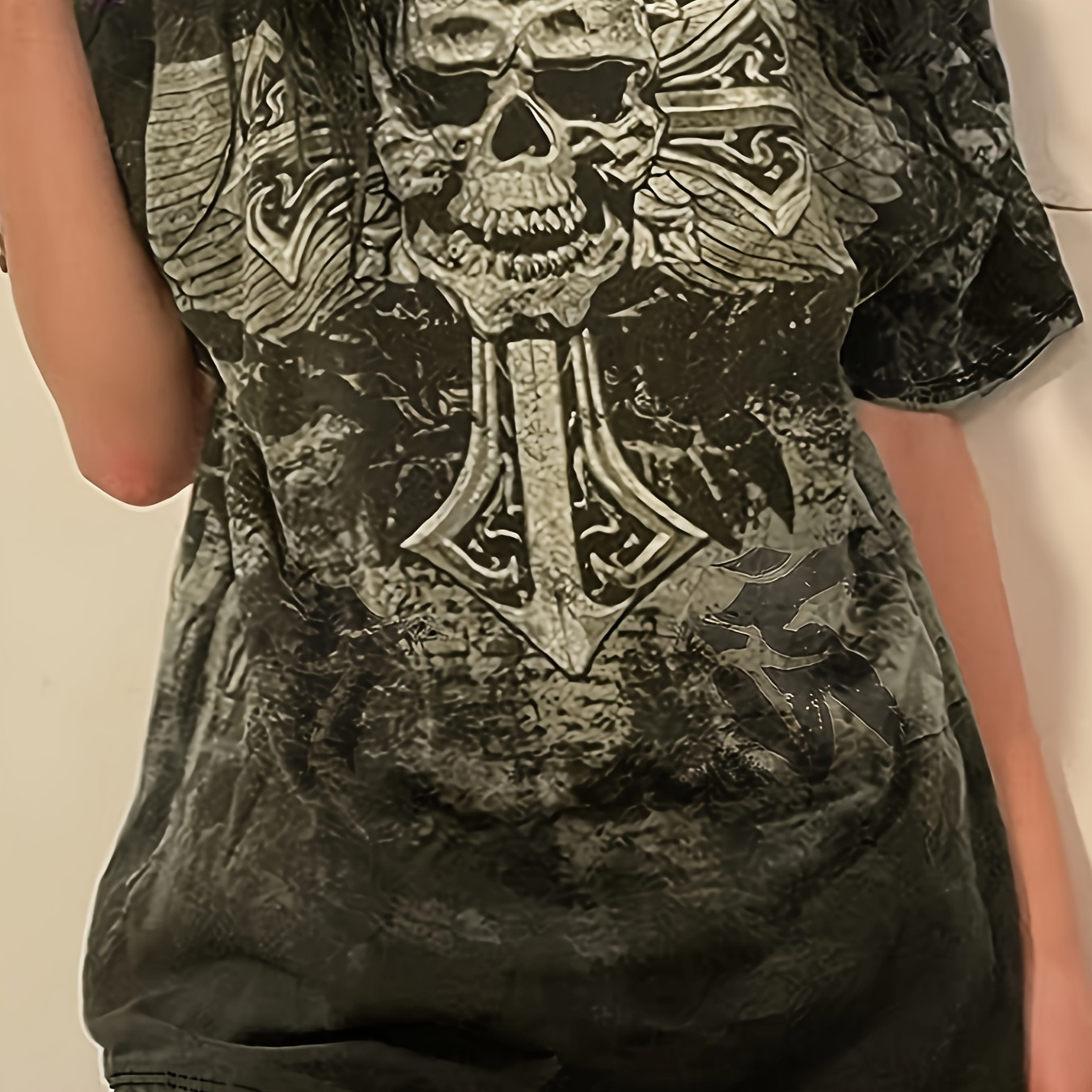

Skull Print Crew Neck T-shirt, Y2k Short Sleeve Top For Spring & Summer, Women's Clothing