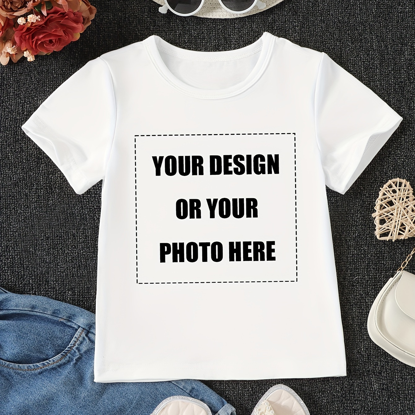 

Personalized T-shirt: Customized Pattern Print Crew Neck Short Sleeve T-shirt Tops For Girls Gift, Summer Clothes