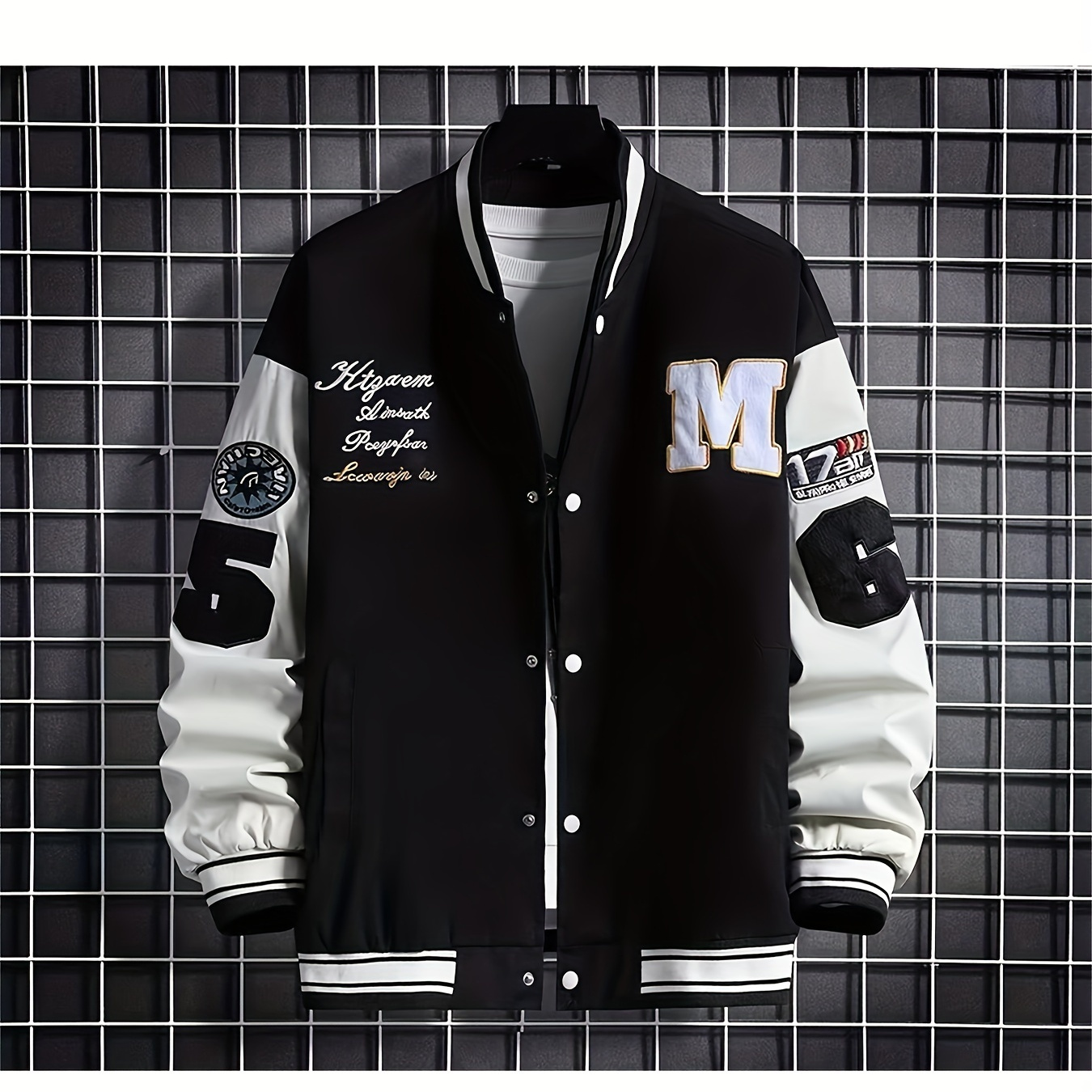 

Letter Splicing Baseball Jacket, Autumn Trendy Loose Flying Jacket, Fashionable Casual Top, Men's Baseball Jacket Jacket