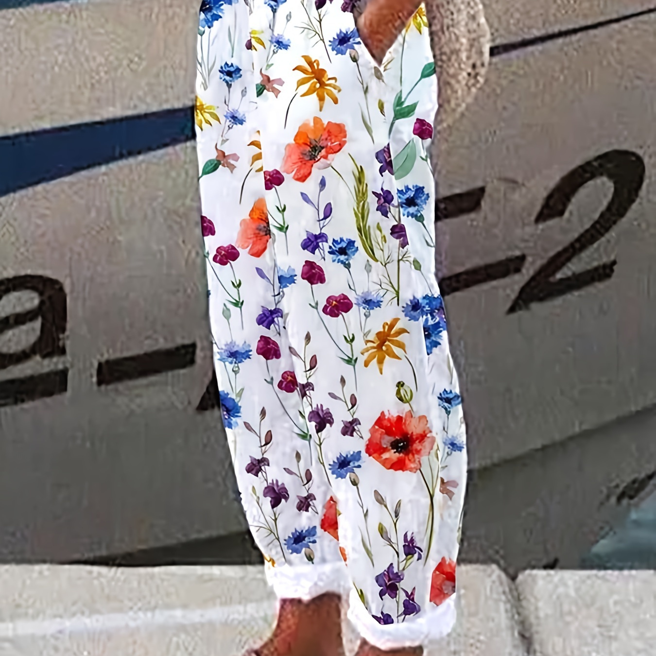 

Floral Print Dual Pockets Loose Pants, Casual & Versatile High Waist Pants For Spring & Summer, Women's Clothing