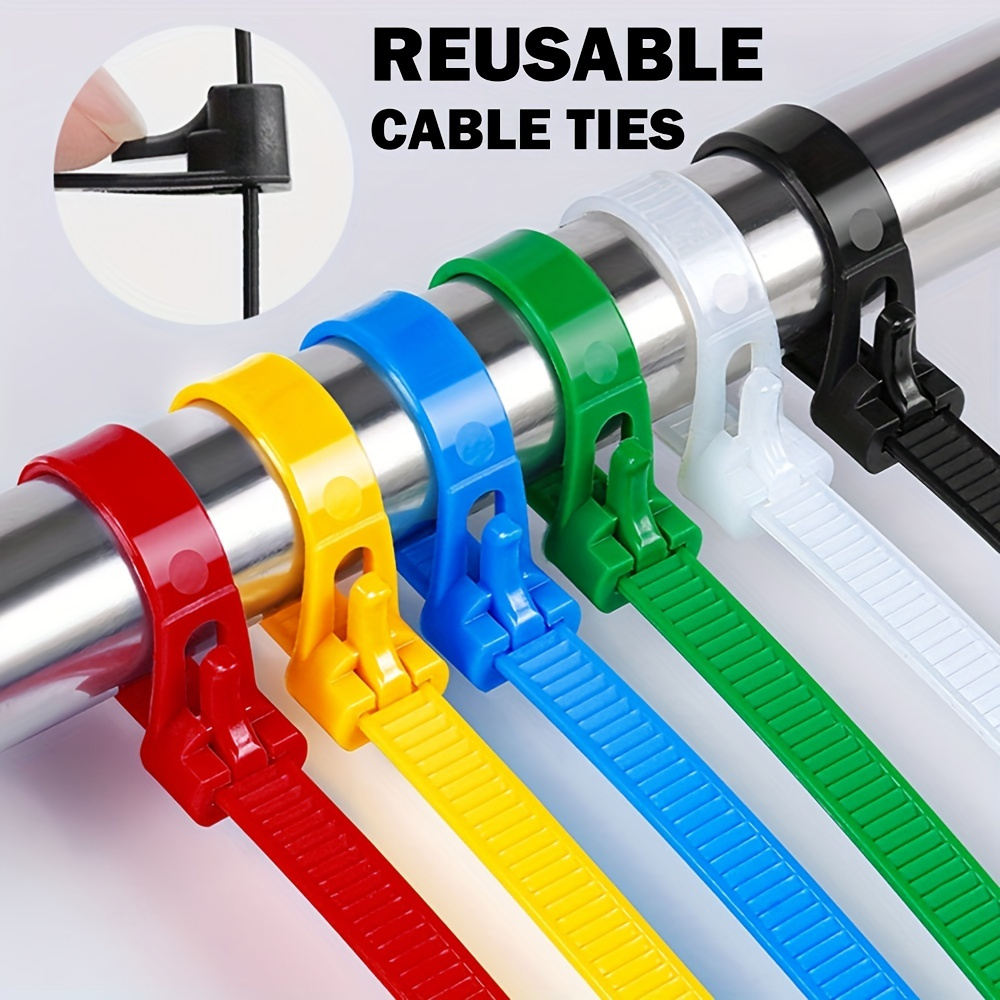 

100pcs Nylon Reusable Cable Zip Ties Releasable Fixed Binding Color Black White Disassembly May Loose Slipknot Cable Ties Cable Ties