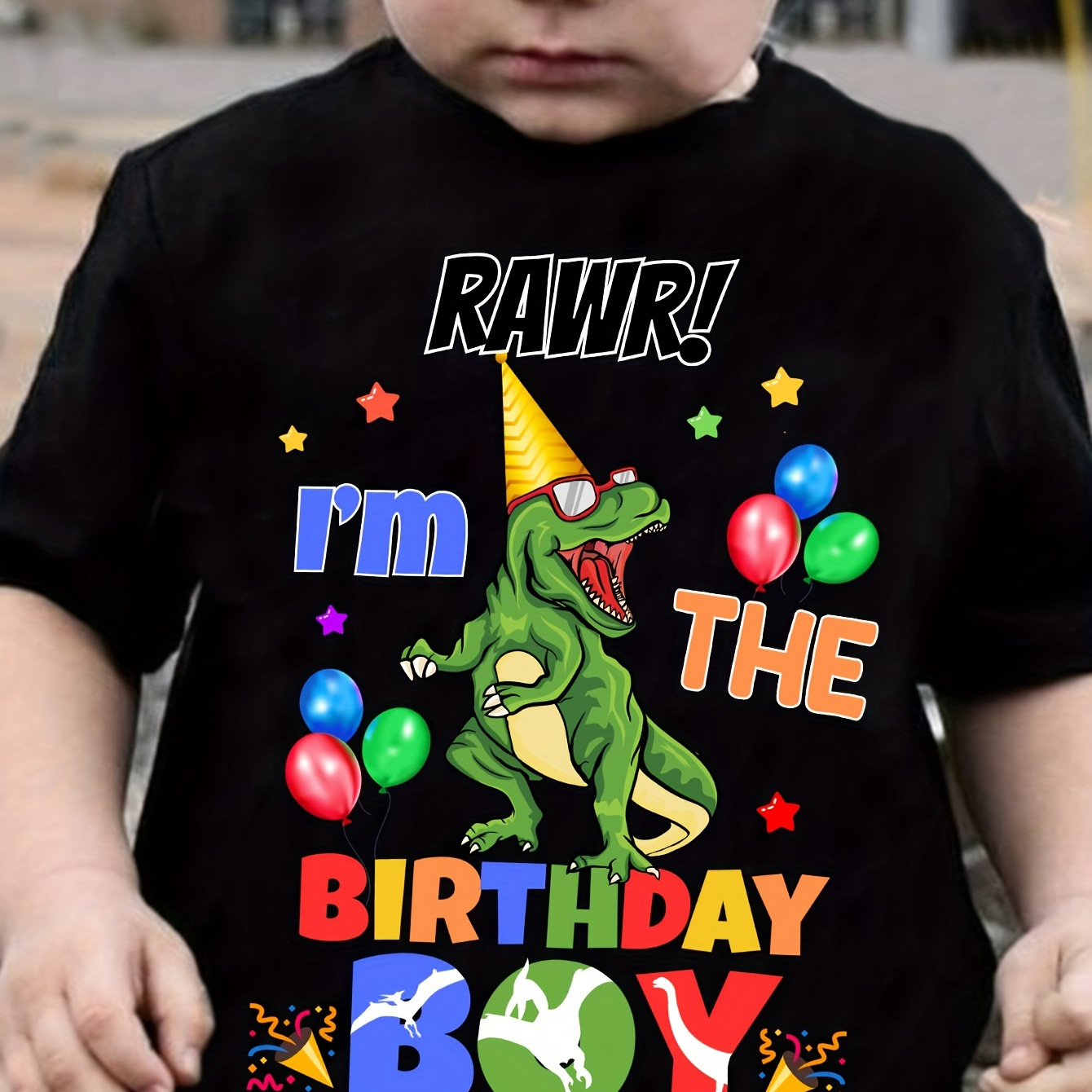 

I'm The Birthday Boy & Cartoon Dinosaur Graphic Print Tee, Boys' Casual & Trendy Crew Neck Short Sleeve T-shirt For Spring & Summer, Boys' Clothes For Everyday Life