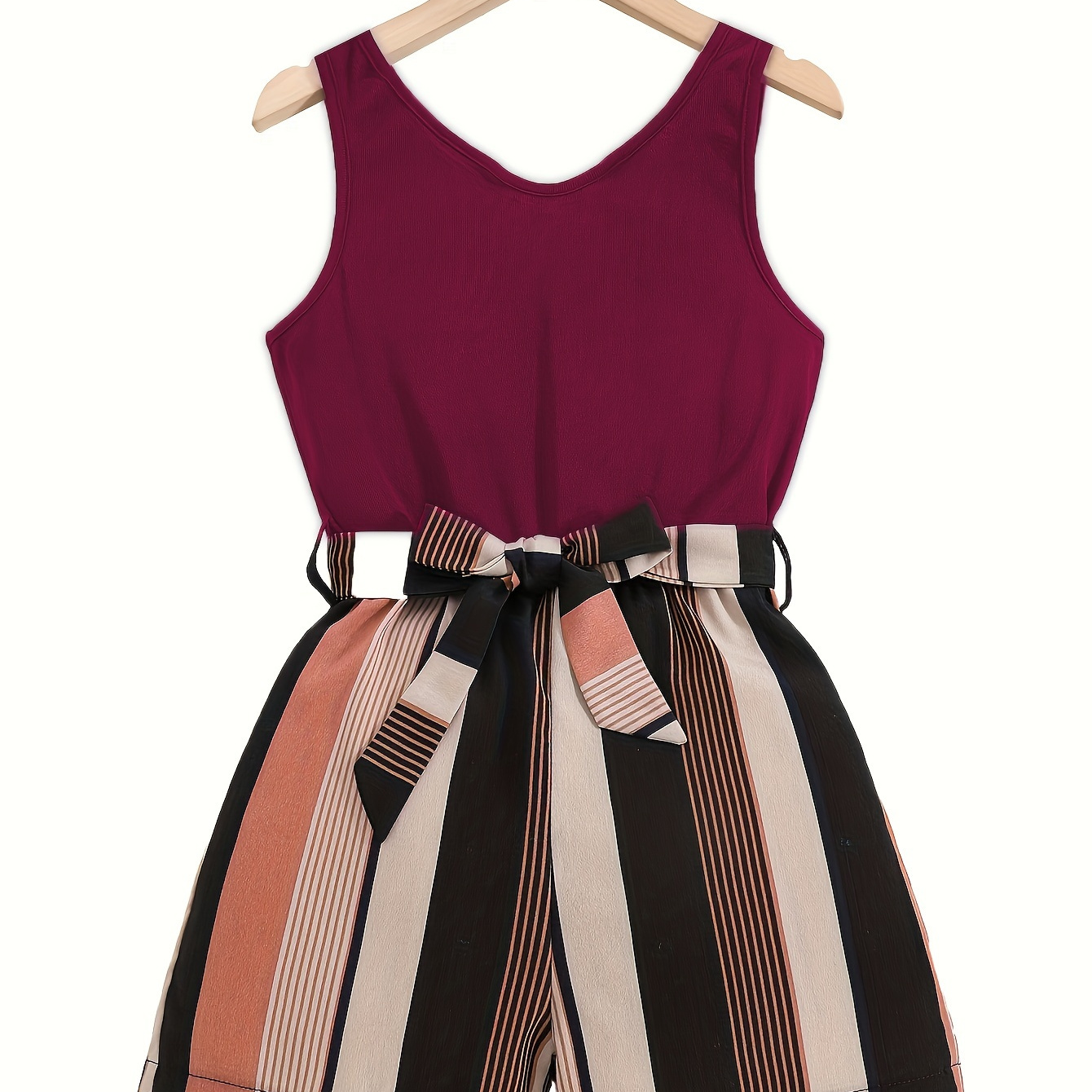 

Girls Splicing Striped Sleeveless Jumpsuit, Elegant Romper For Summer Gift