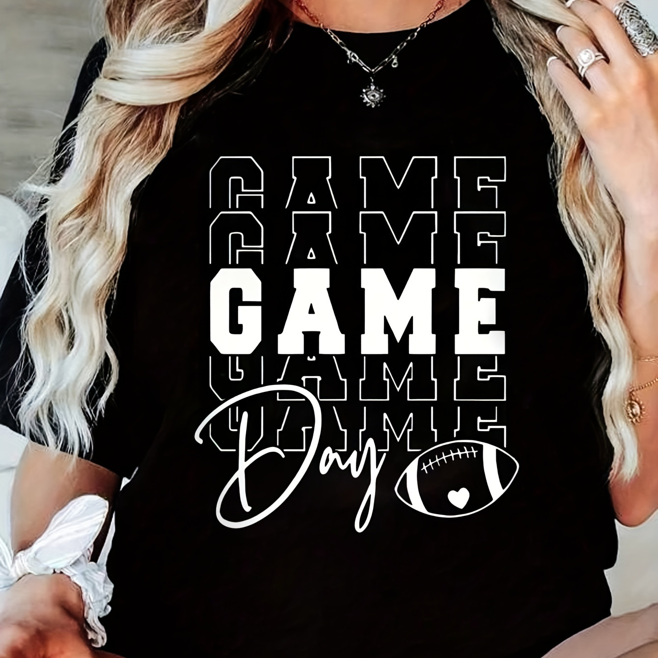 

Plus Size Game Letter Print T-shirt, Casual Crew Neck Short Sleeve T-shirt, Women's Plus Size clothing