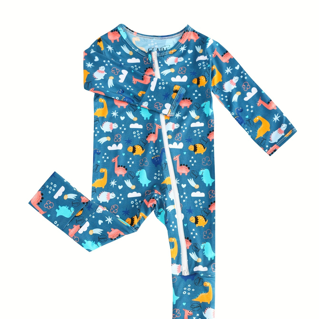 

Infant's Comfy Bamboo Fiber Bodysuit, Dinosaur All-over Print Casual Long Sleeve Romper, Baby Boy's Clothing