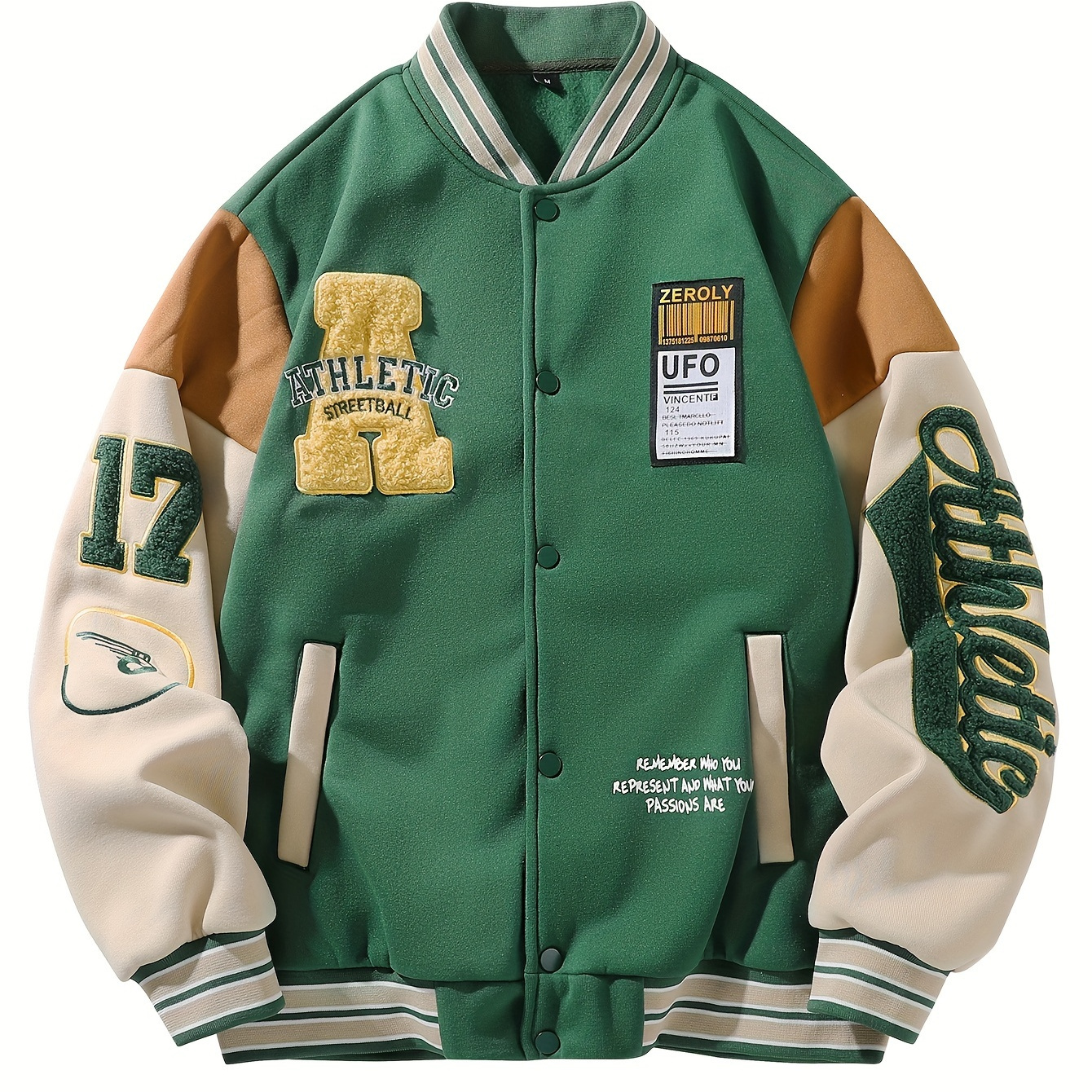 

Men's Casual Varsity Jacket With Letter Embroidery - Knit Polyester, Machine Washable, Baseball Collar, Long Sleeve Outerwear For Fall & Winter