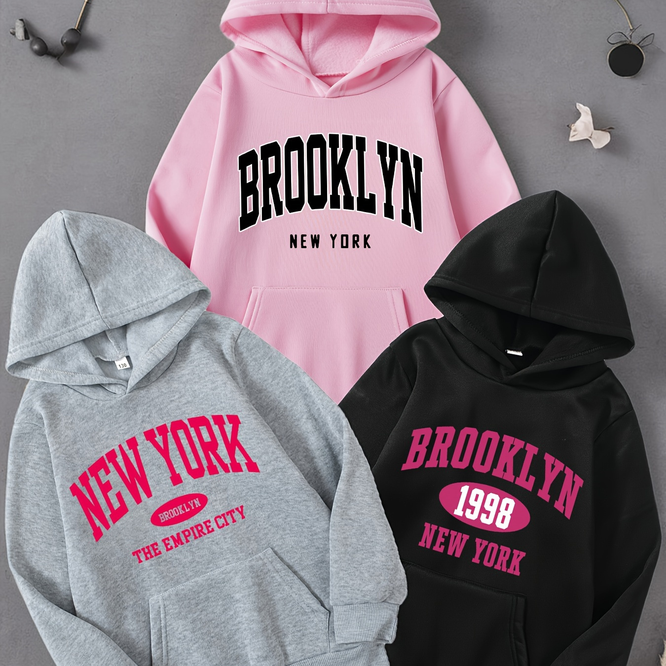 

3- ' " " Letter Hooded Sweatshirts, Knit , Long Pullovers For /