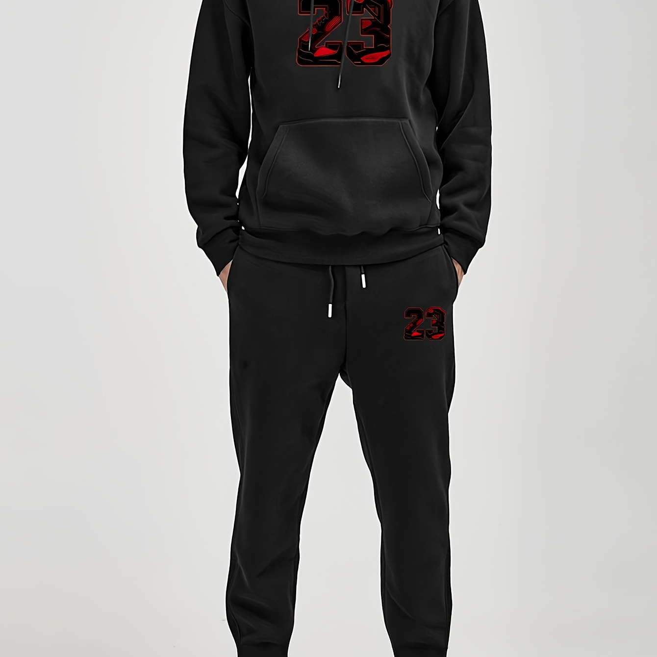 

23 Print Men's 2pcs Outfits Casual Crew Neck Long Sleeve Hooded Sweatshirt With Kangaroo Pocket & Drawstring Sweatpants Joggers Set For Winter Fall Men's Clothing