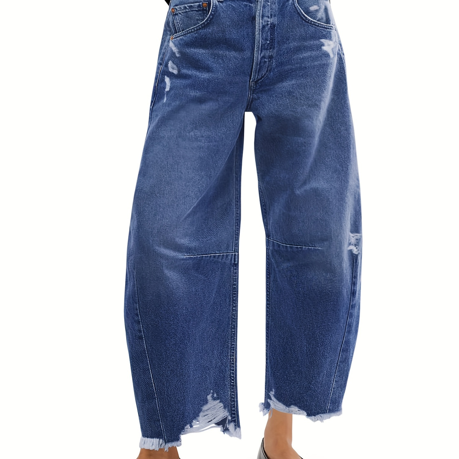 

Women's Baggy Wide Leg Jeans Barrel Horseshoe Boyfriend Cropped Raw Hem Denim Pants