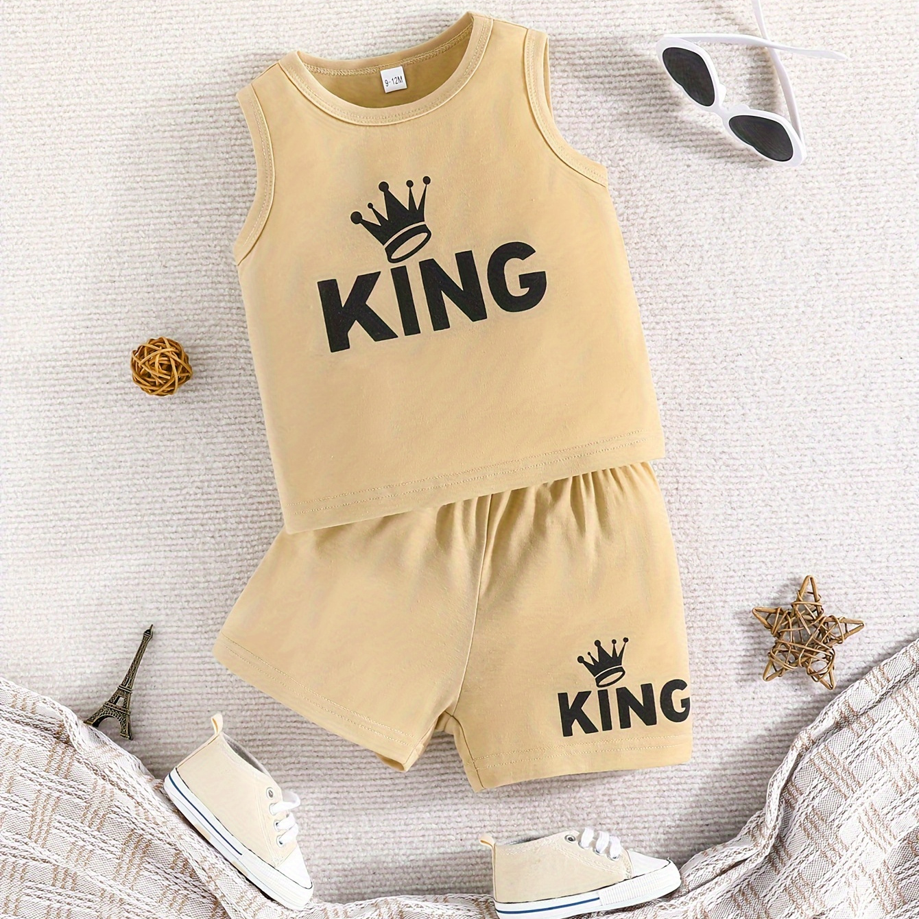 

2pcs Baby Boy's "king" & Crown Print Summer Set, Tank Top & Shorts, Baby Boy's Clothing, As Gift