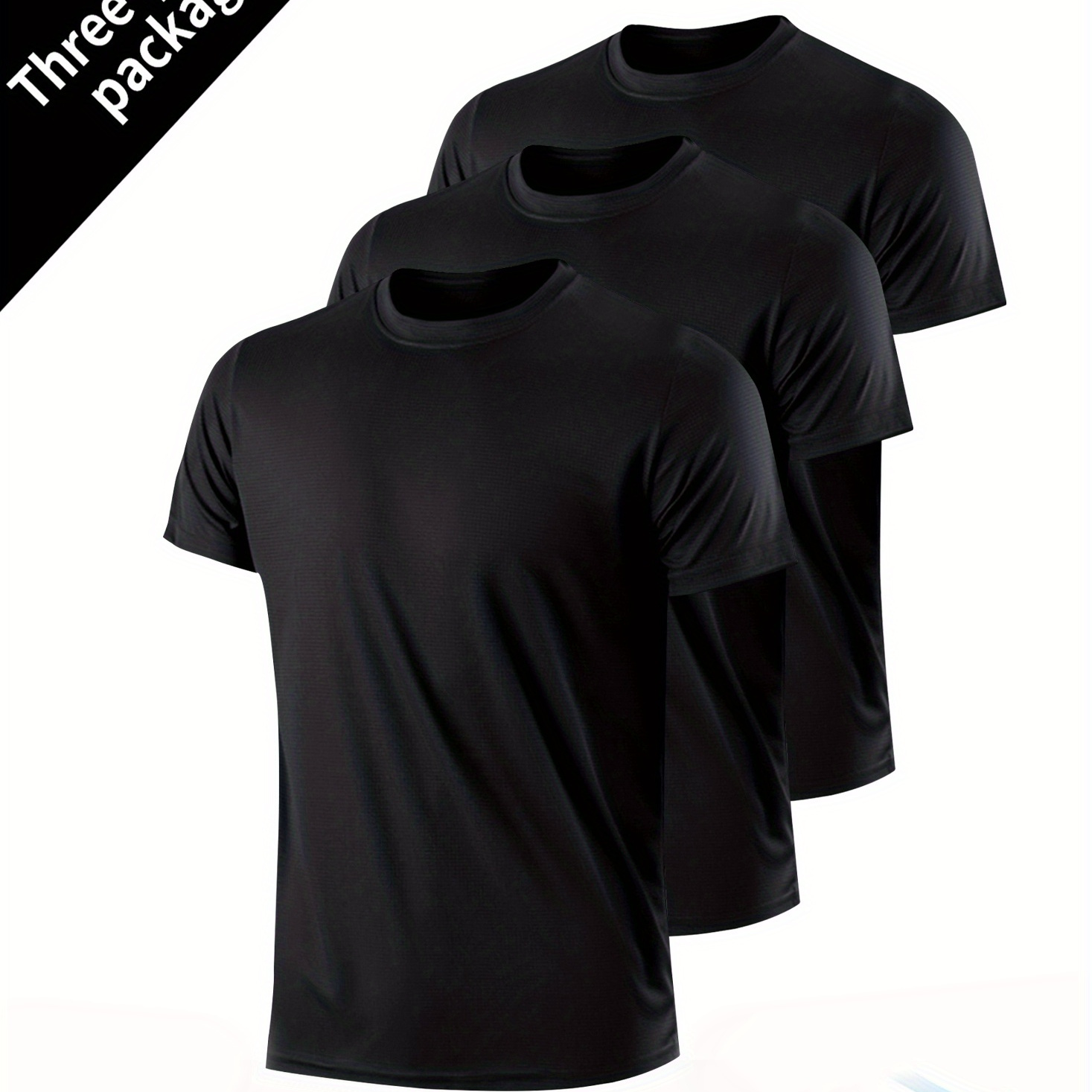 

3 pièces T-shirt confortable à manches courtes et col rond respirant à séchage rapide pour hommes pour l'entraînement de fitness en salle de sport, printemps et été