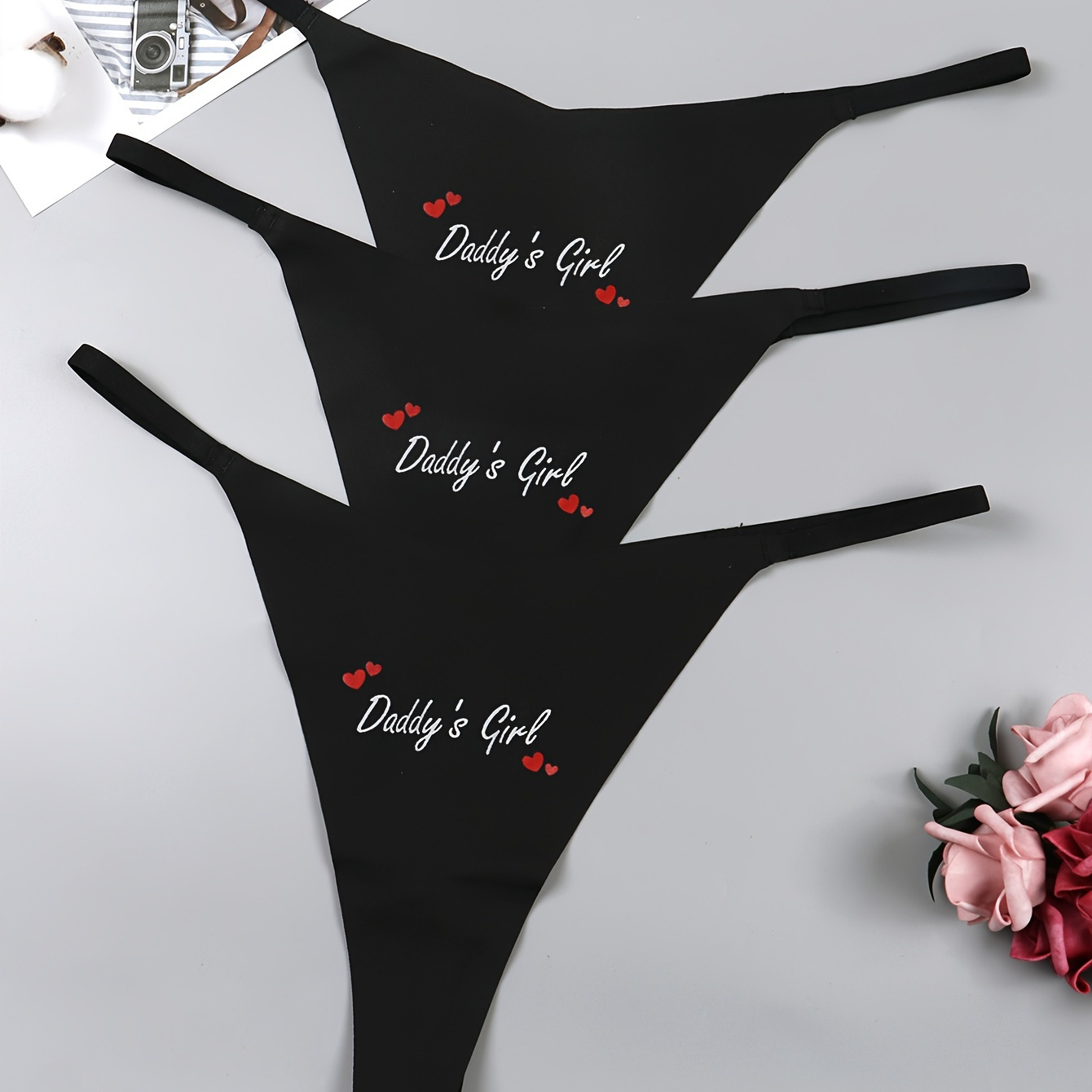 Letter Heart Print Seamless Thongs Intimates Panties Women's - Temu