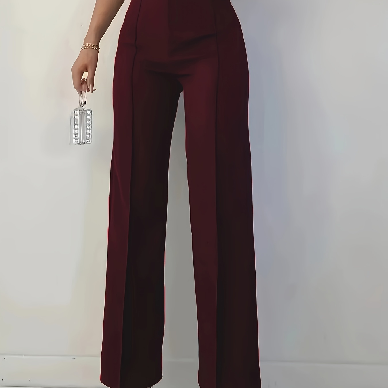 

Solid Color High Waist Straight Leg Pants, Elegant Pants For Fall & Winter, Women's Clothing