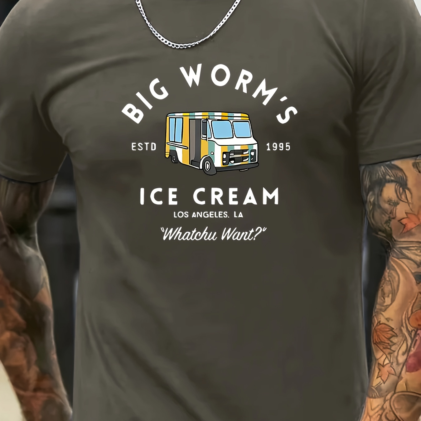 

Ice Cream Truck Print T Shirt, Tees For Men, Casual Short Sleeve T-shirt For Summer