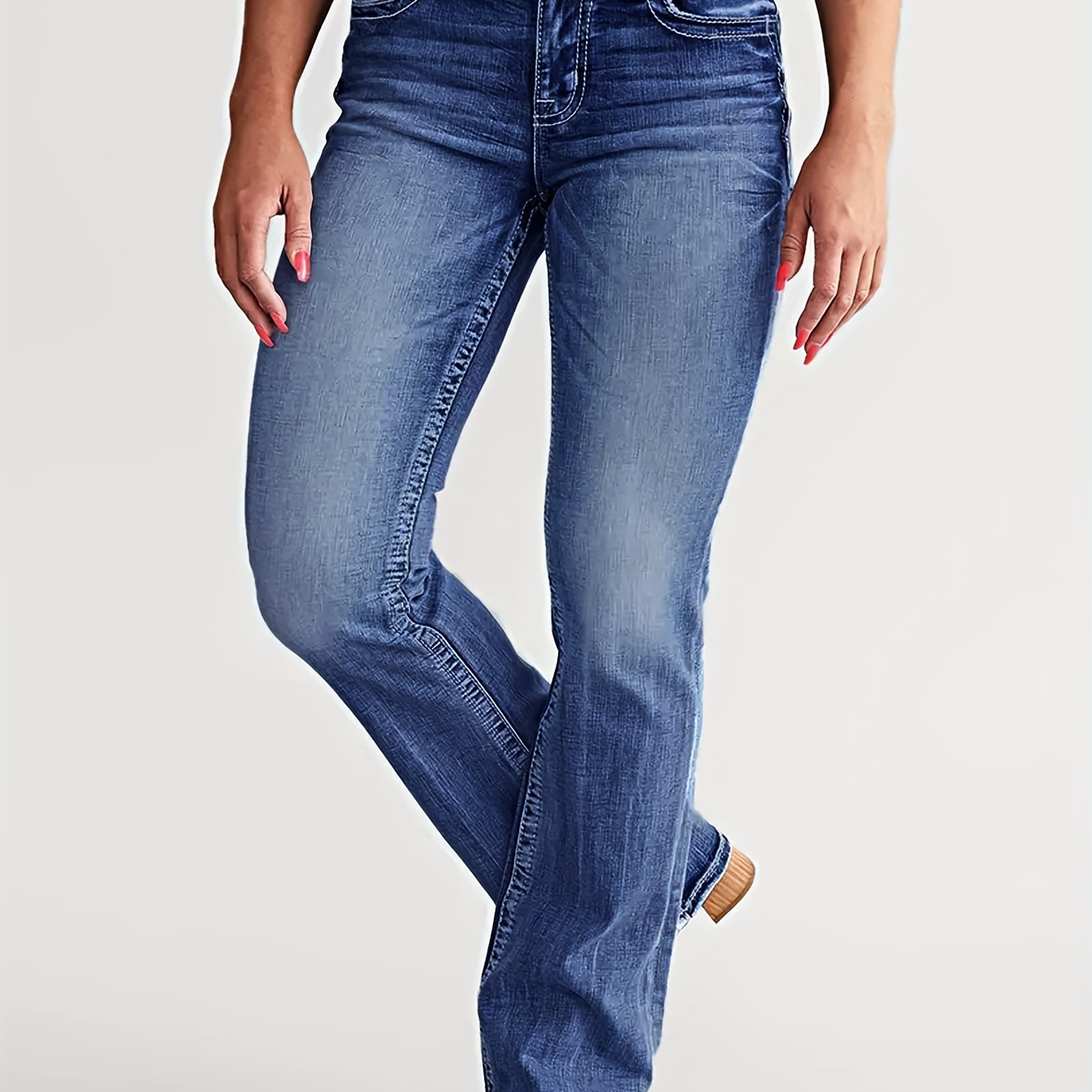 

Women's High-waisted Stretch Denim Jeans With Cotton, Polyester, And Spandex, Classic Fit, All-season, Machine Washable, High-rise, , Zipper Closure, Fashionable Design