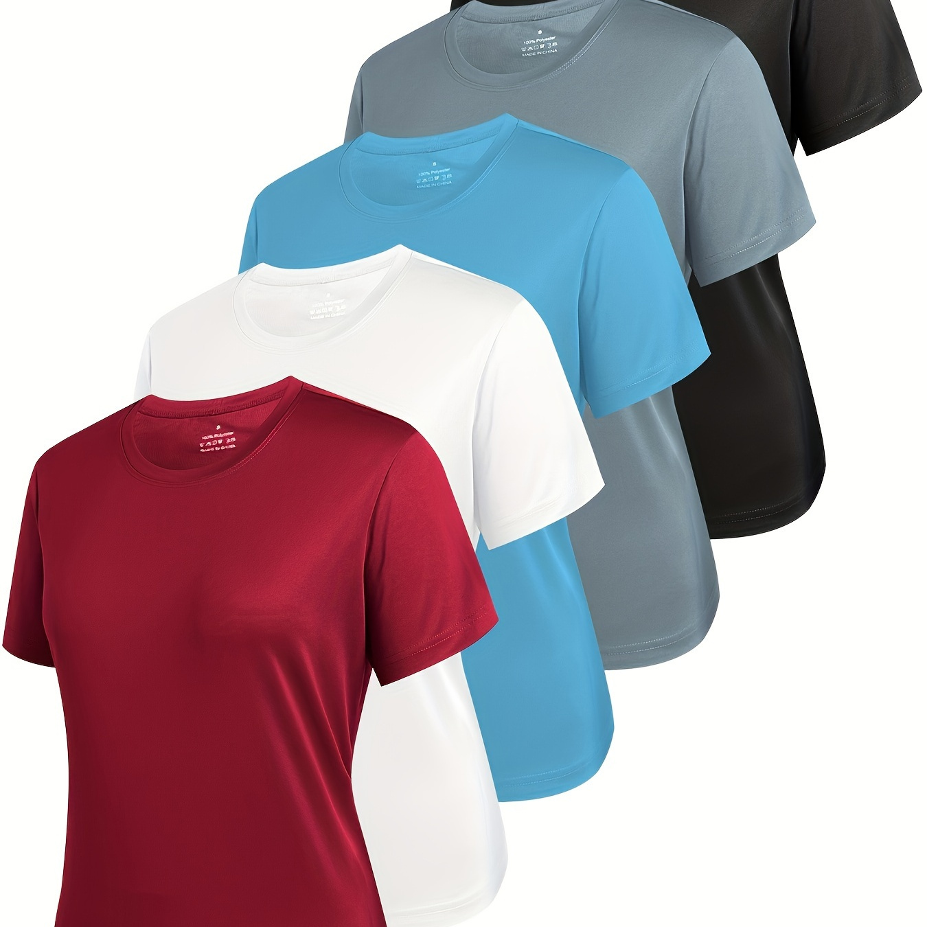 

5pcs Hoplynn Women's Athletic Short Sleeve T-shirts - , Moisture-wicking, Breathable Polyester, Ideal For Running & Tennis, Assorted Colors (black, White, Light Gray, , Blue)