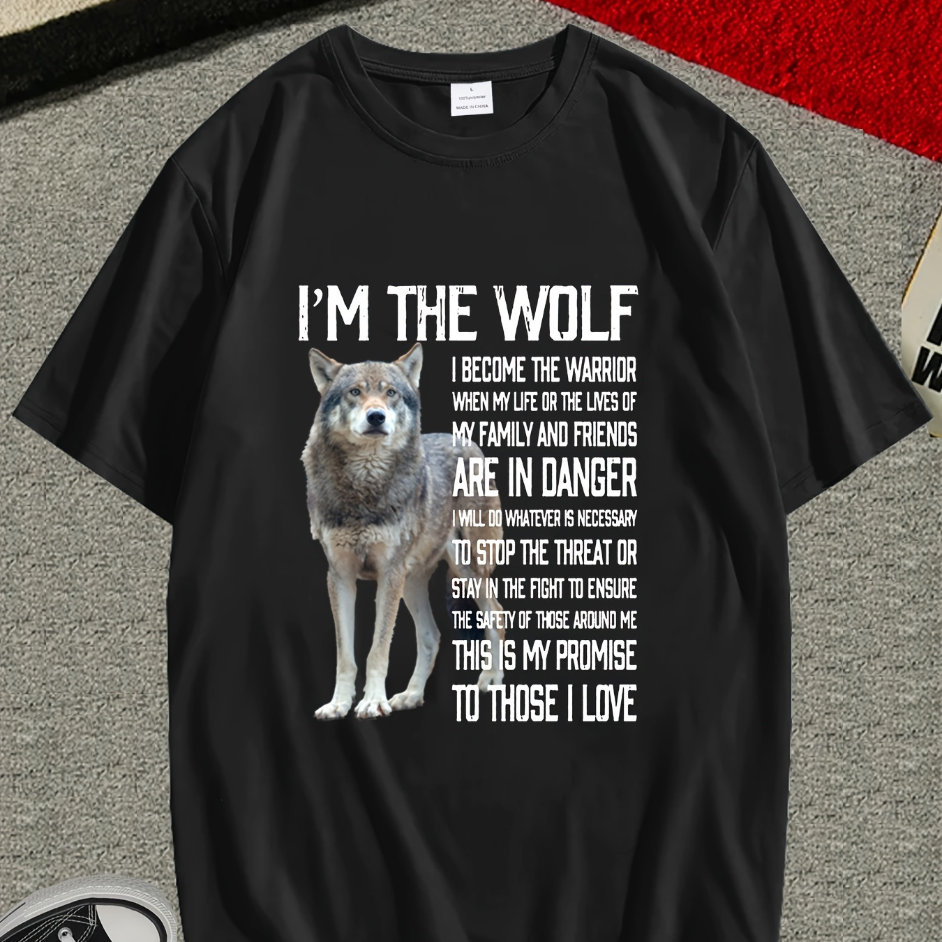 

Cool Wolf And Letter Graphic Print Men's Creative Top, Casual Short Sleeve Crew Neck T-shirt, Men's Clothing For Summer Outdoor